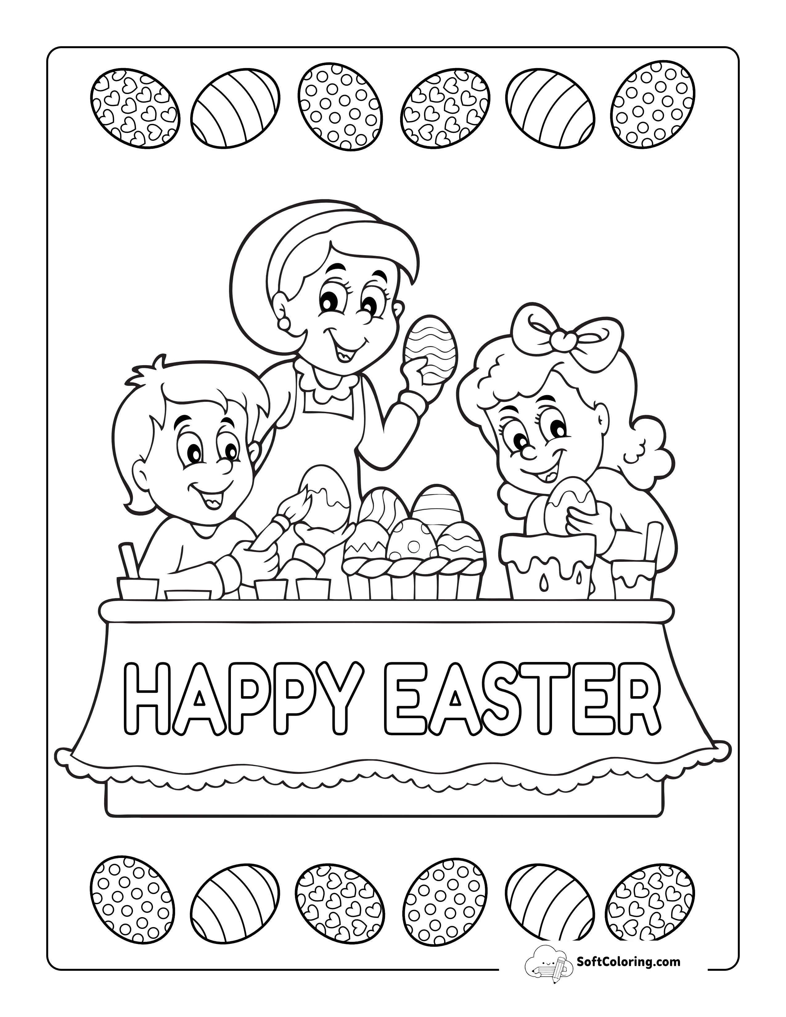 Children Decorating Eggs Picture To Color