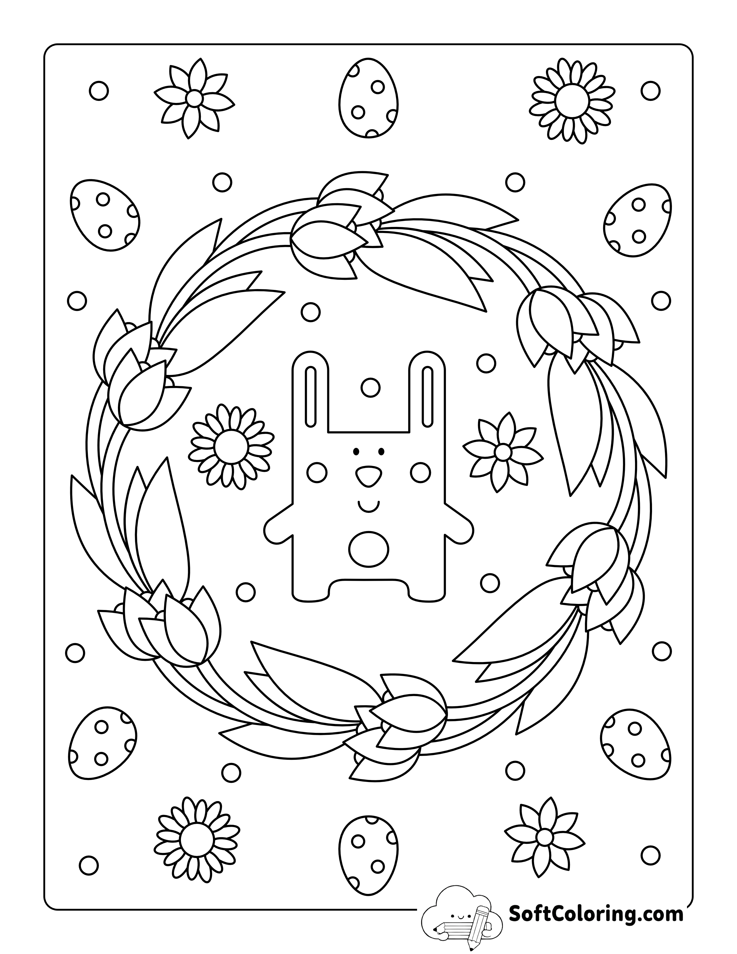 Printable Easter Bunny Wreath to Color