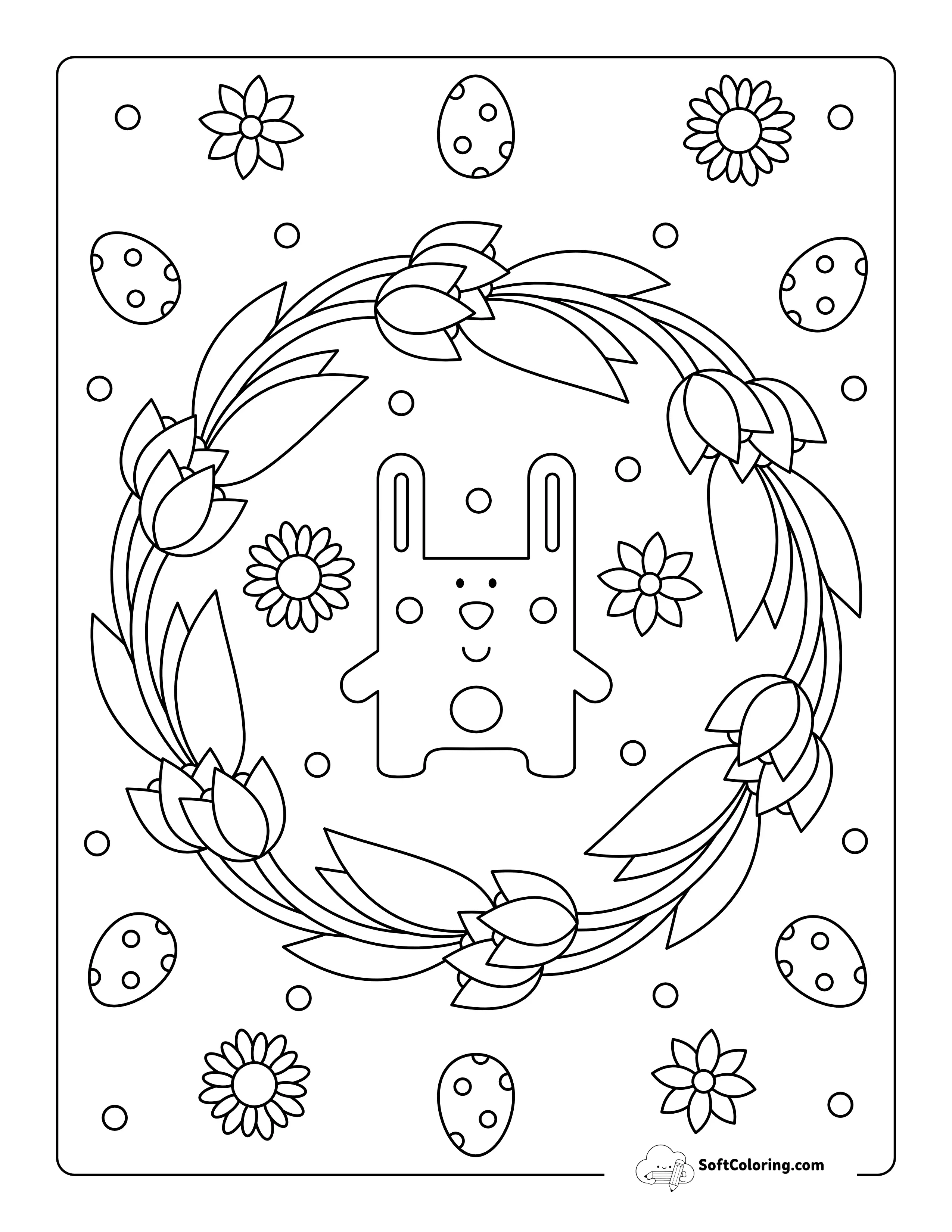 Printable Easter Bunny Wreath To Color