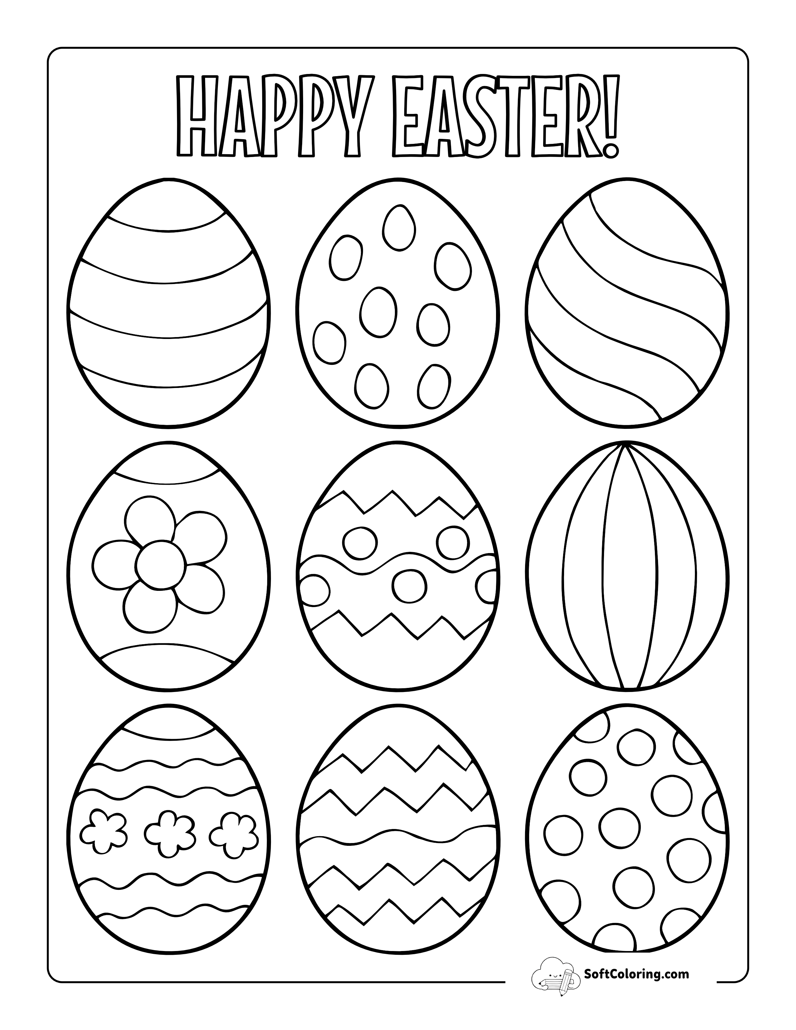 Small Patterned Easter Eggs To Color