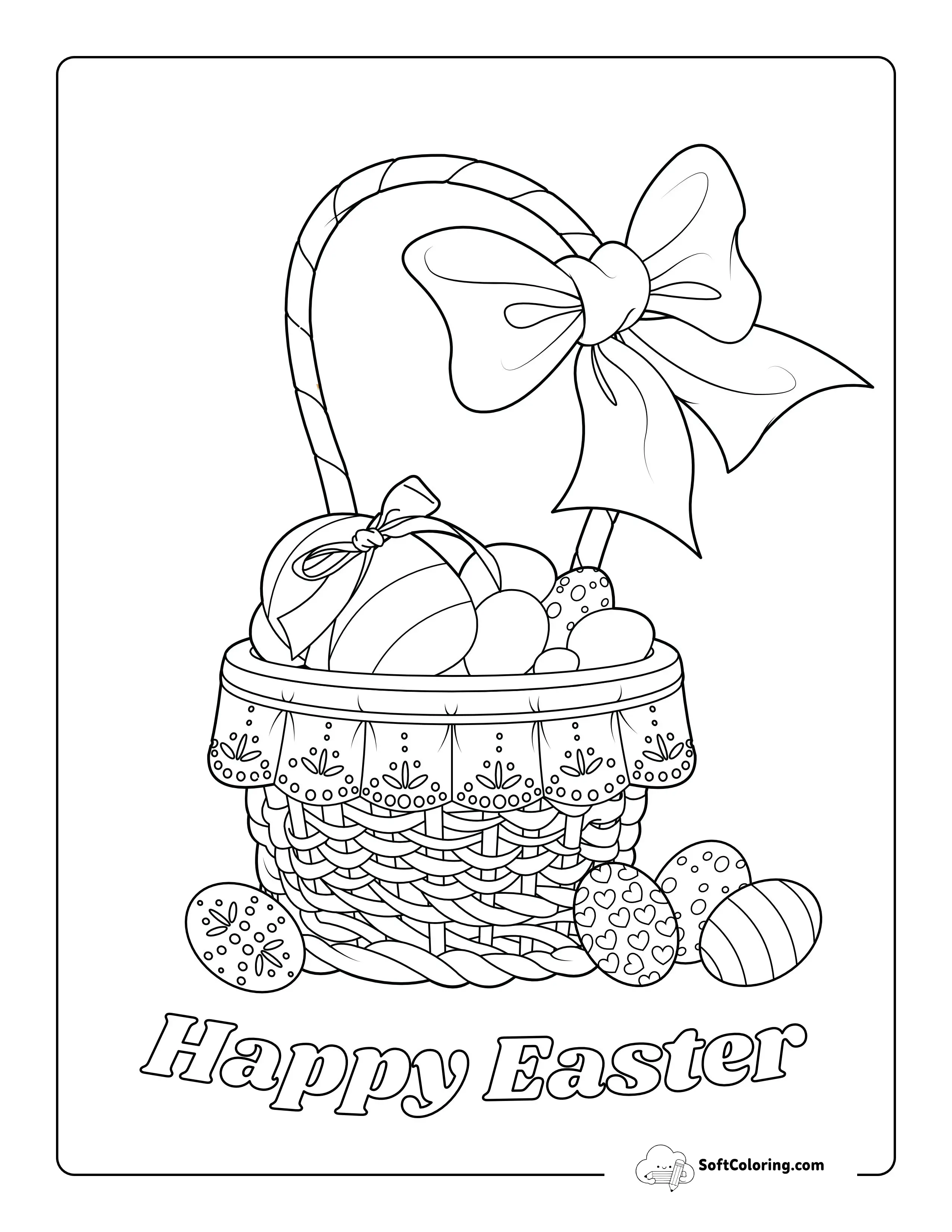 Basket With Easter Eggs To Color