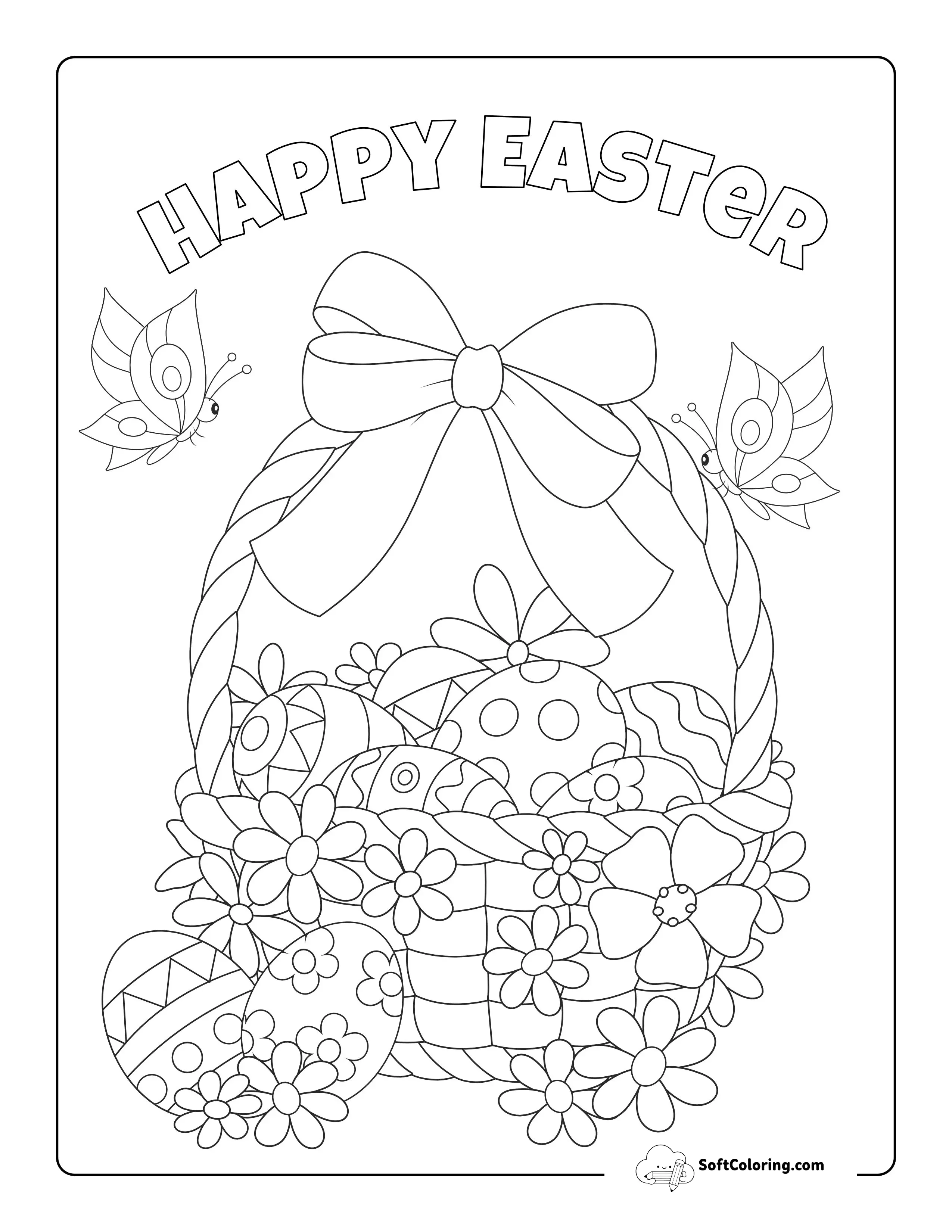 Spring Basket With Easter Eggs Coloring Page