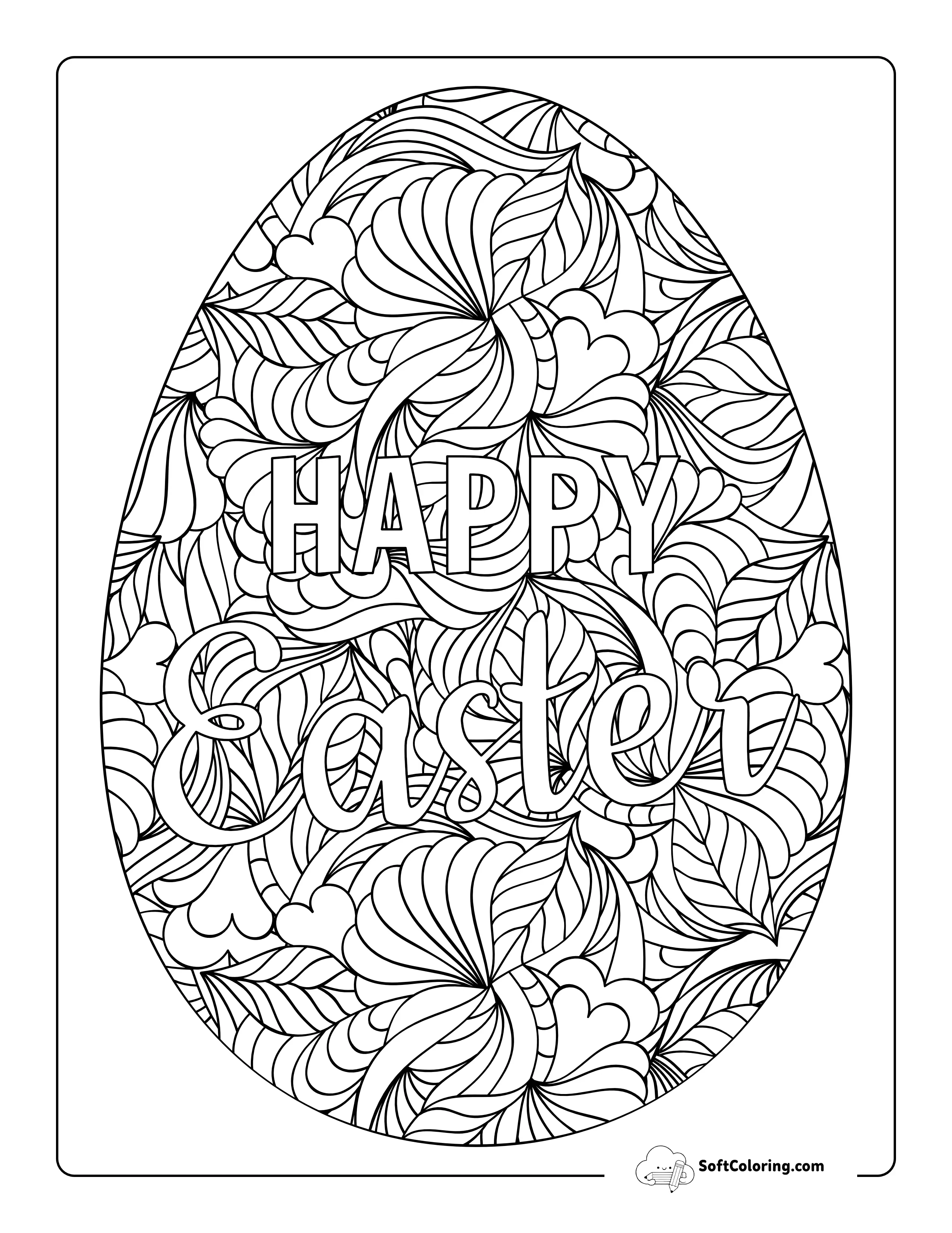 Large Decorative Easter Egg For Adults To Color
