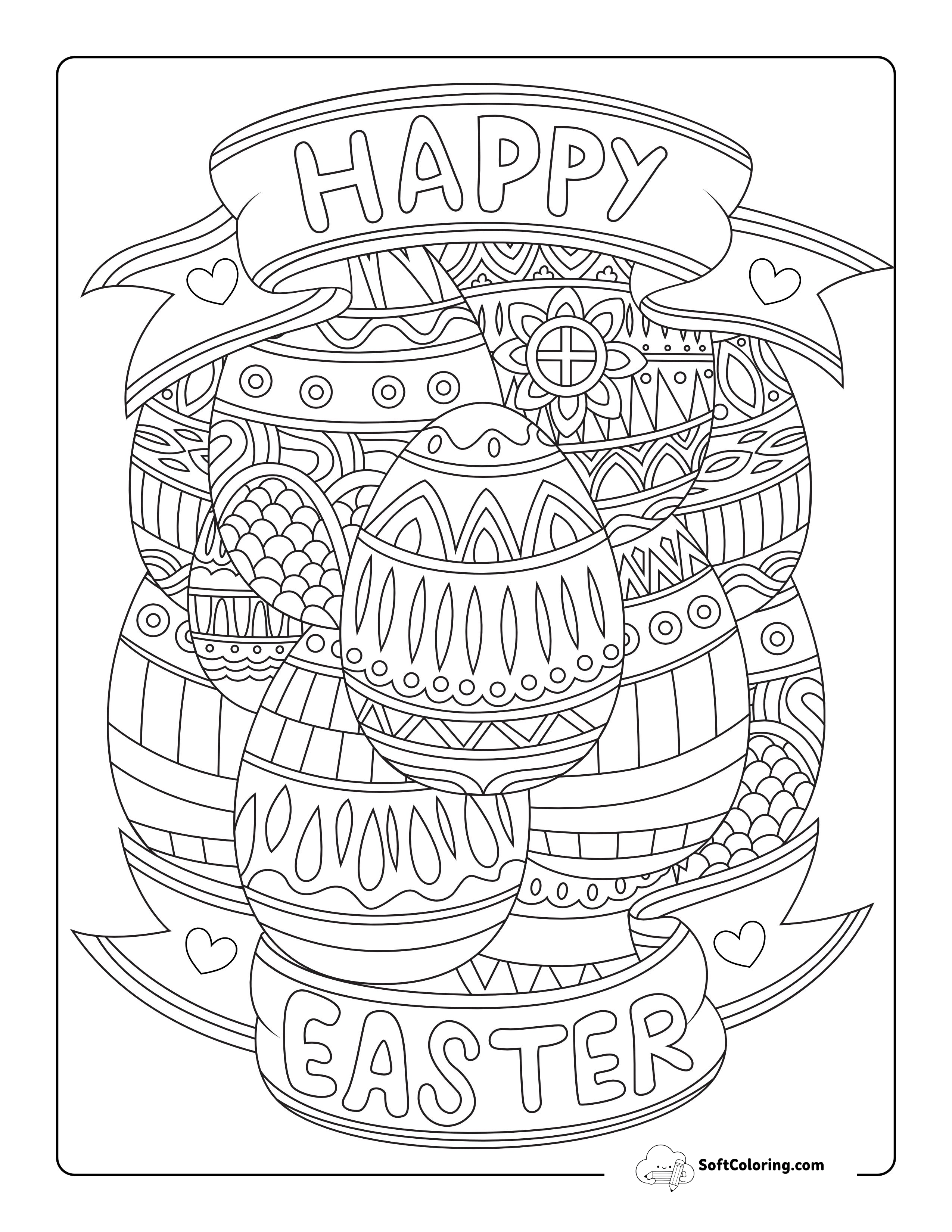 "Happy Easter" Coloring Page For Adults