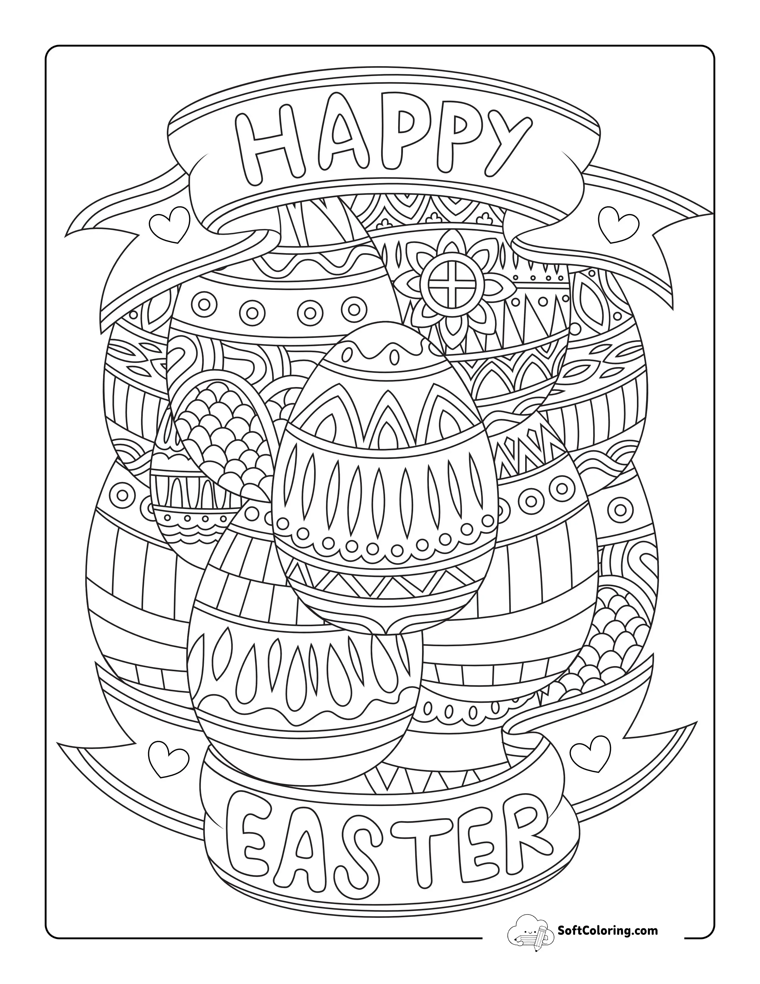"Happy Easter" Coloring Page For Adults