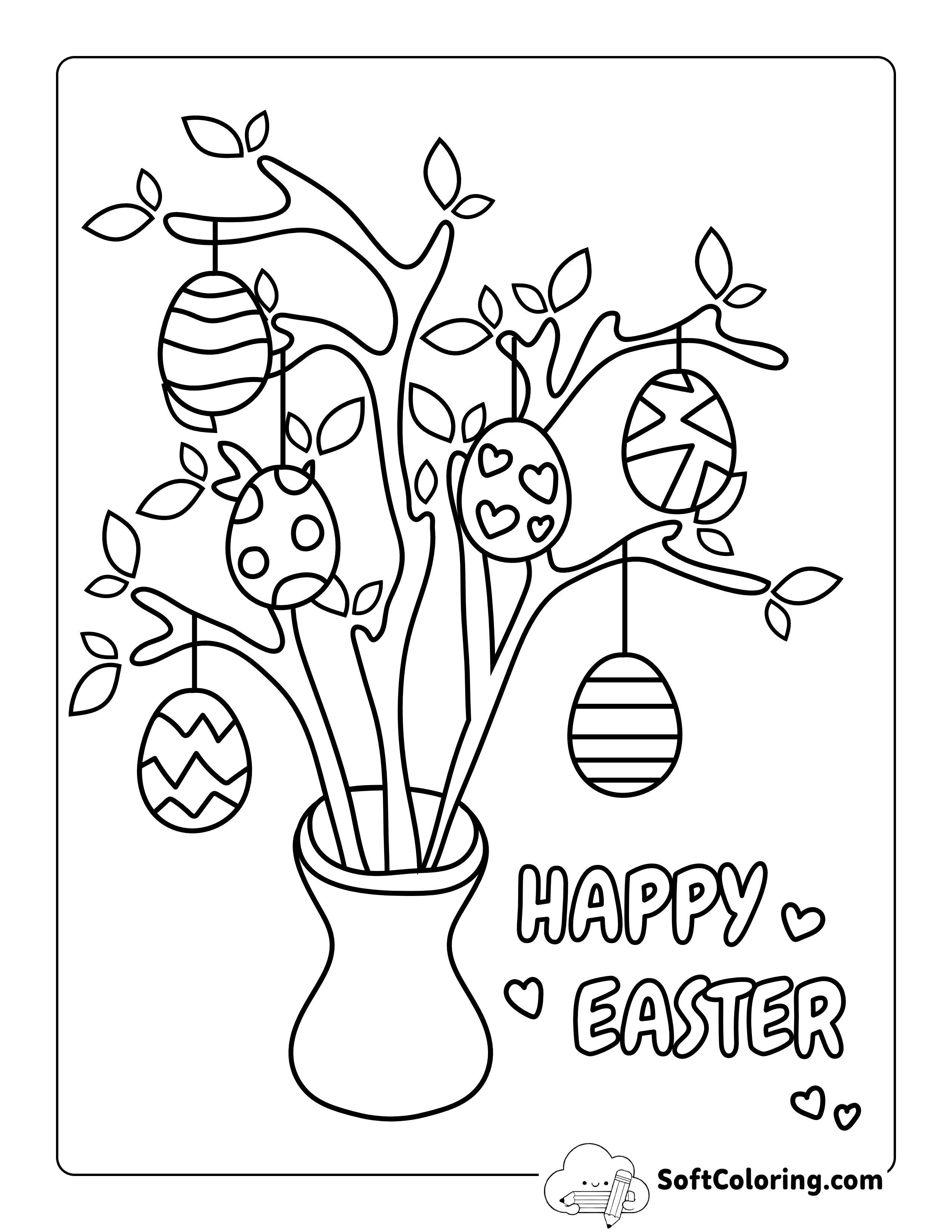 Easy Easter Eggs Tree Holiday Coloring Sheet for Seniors