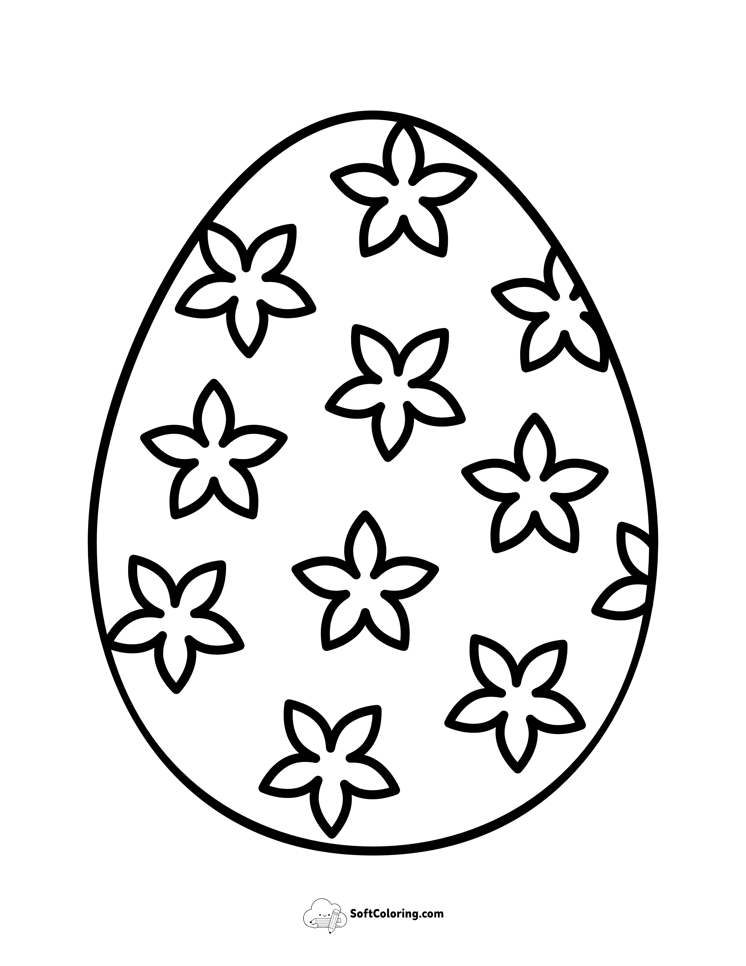 Easter Egg With Flowers Coloring Page For Kids