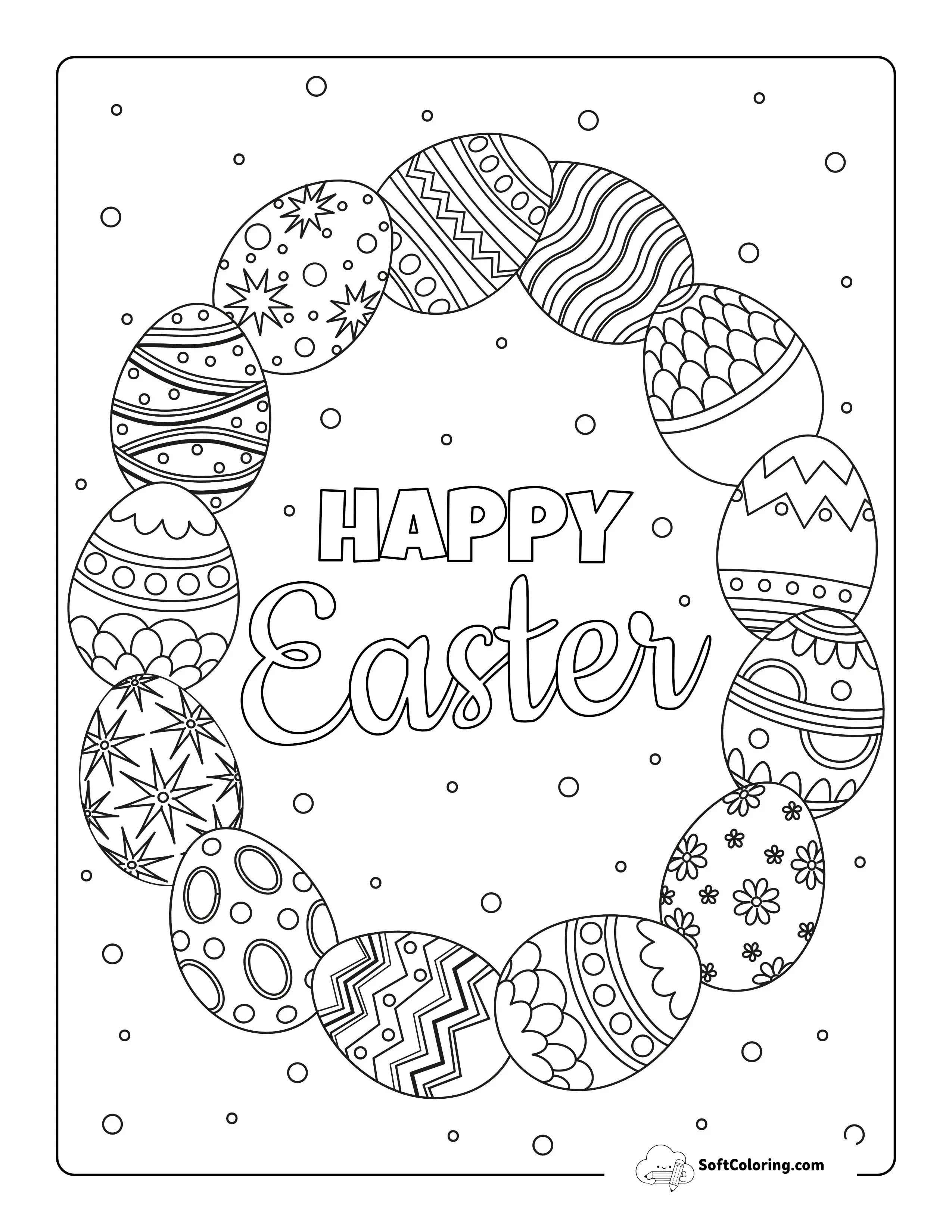 "Happy Easter" Egg Wreath Coloring Page