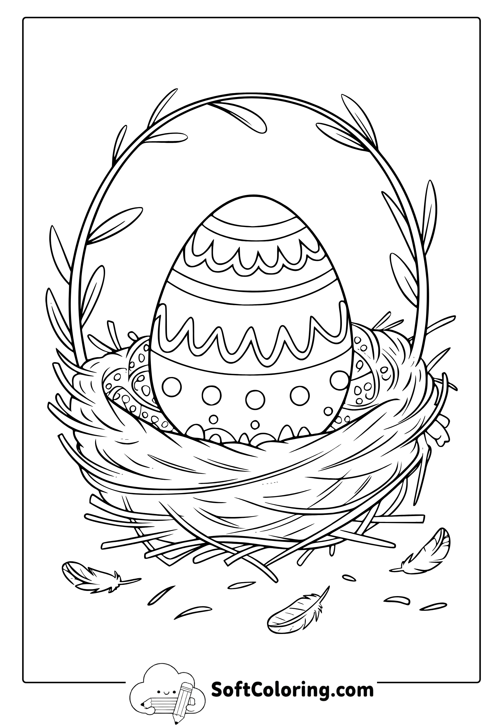 Easter Egg Floating in a Nest Coloring Page