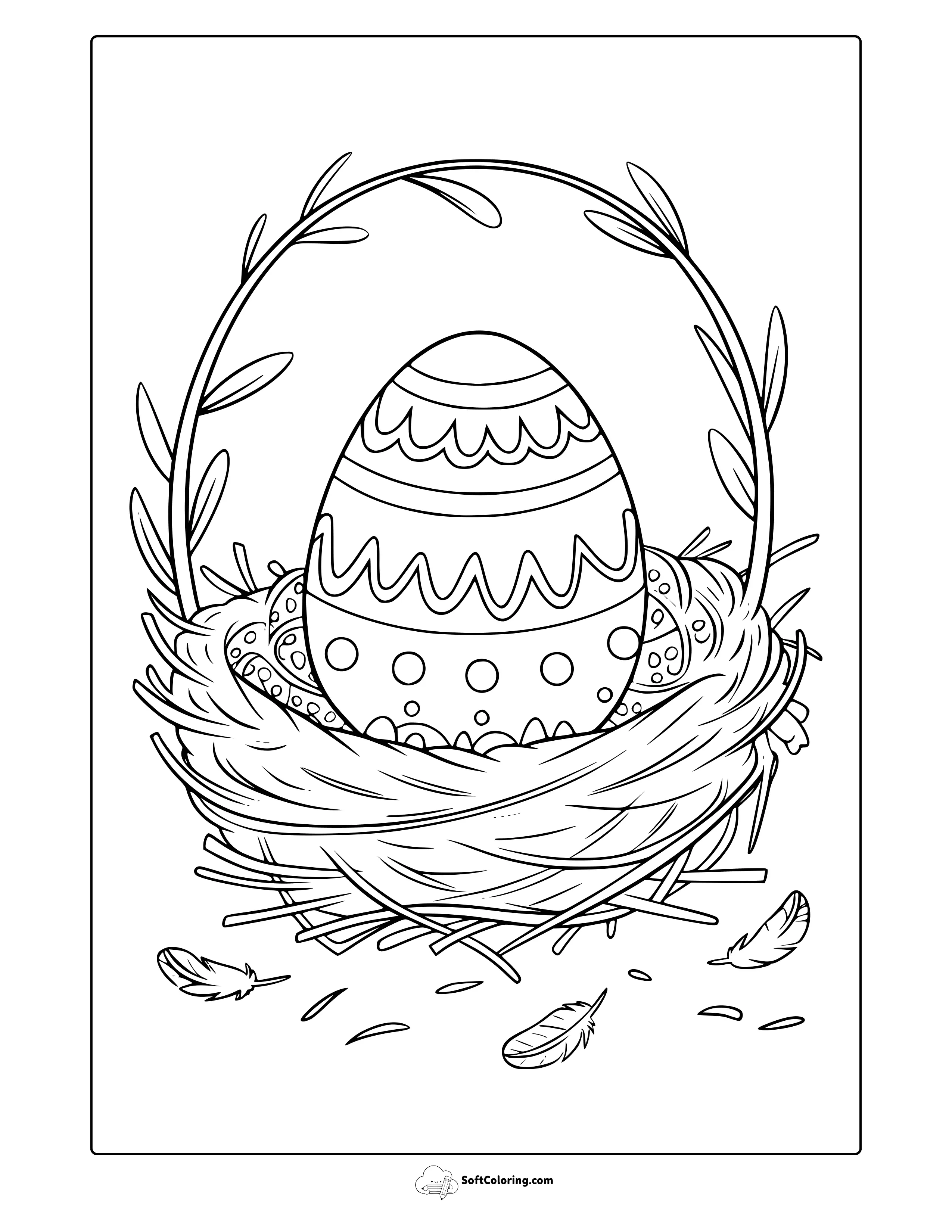 Easter Egg Floating In A Nest Coloring Page