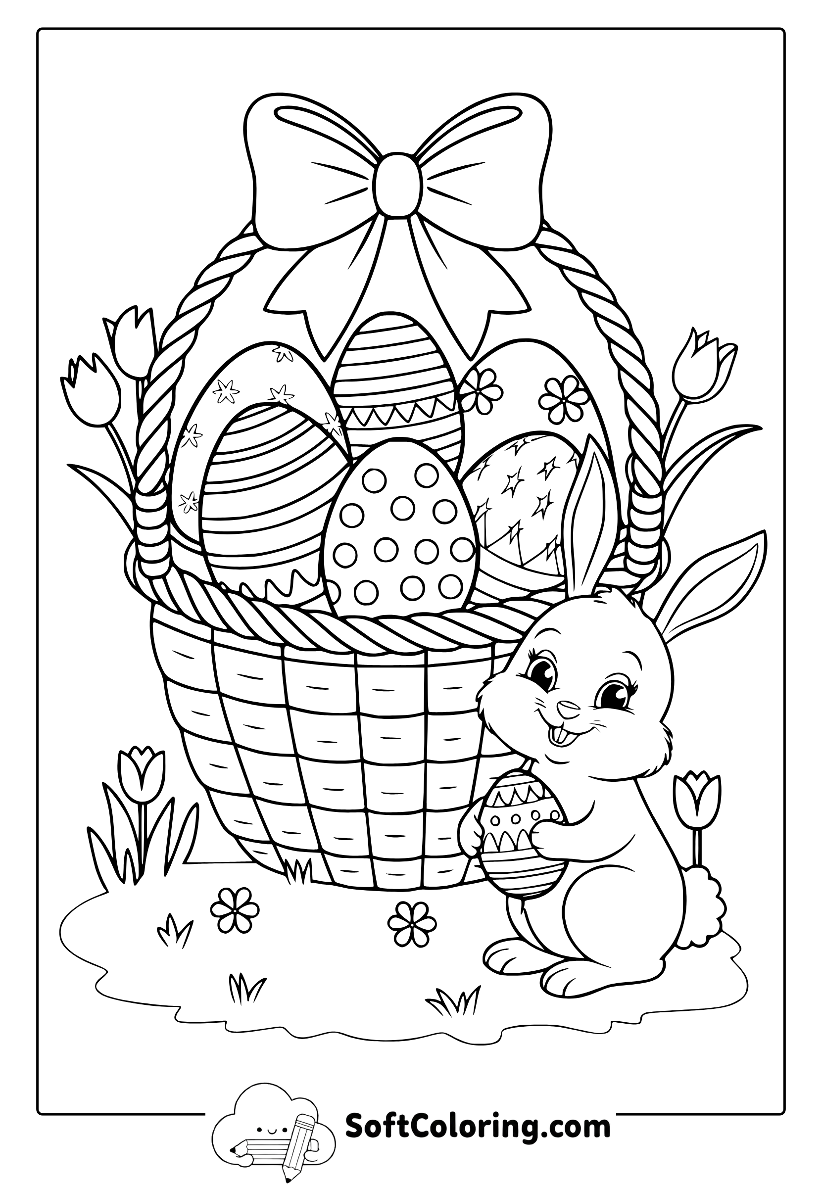 Easter Eggs and Easter Bunny Coloring Page