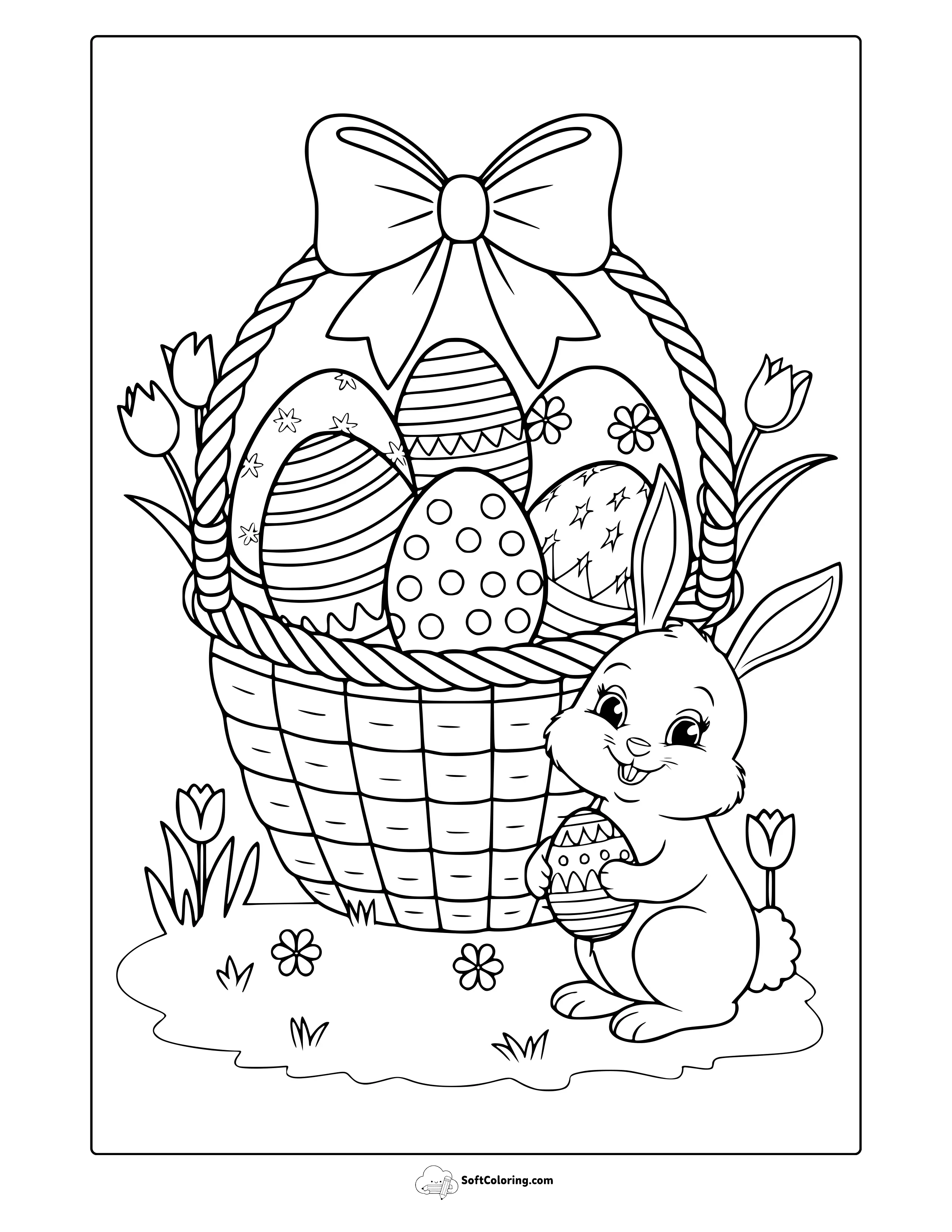 Easter Eggs And Easter Bunny Coloring Page