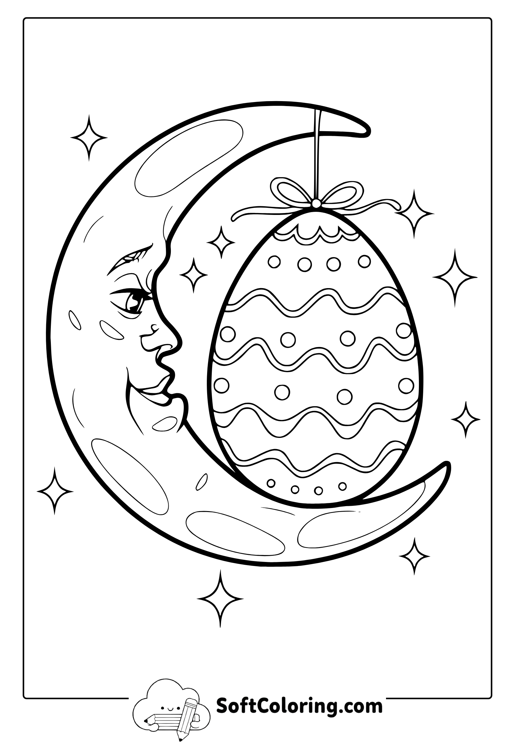 Easter Moon and Stars Coloring Page