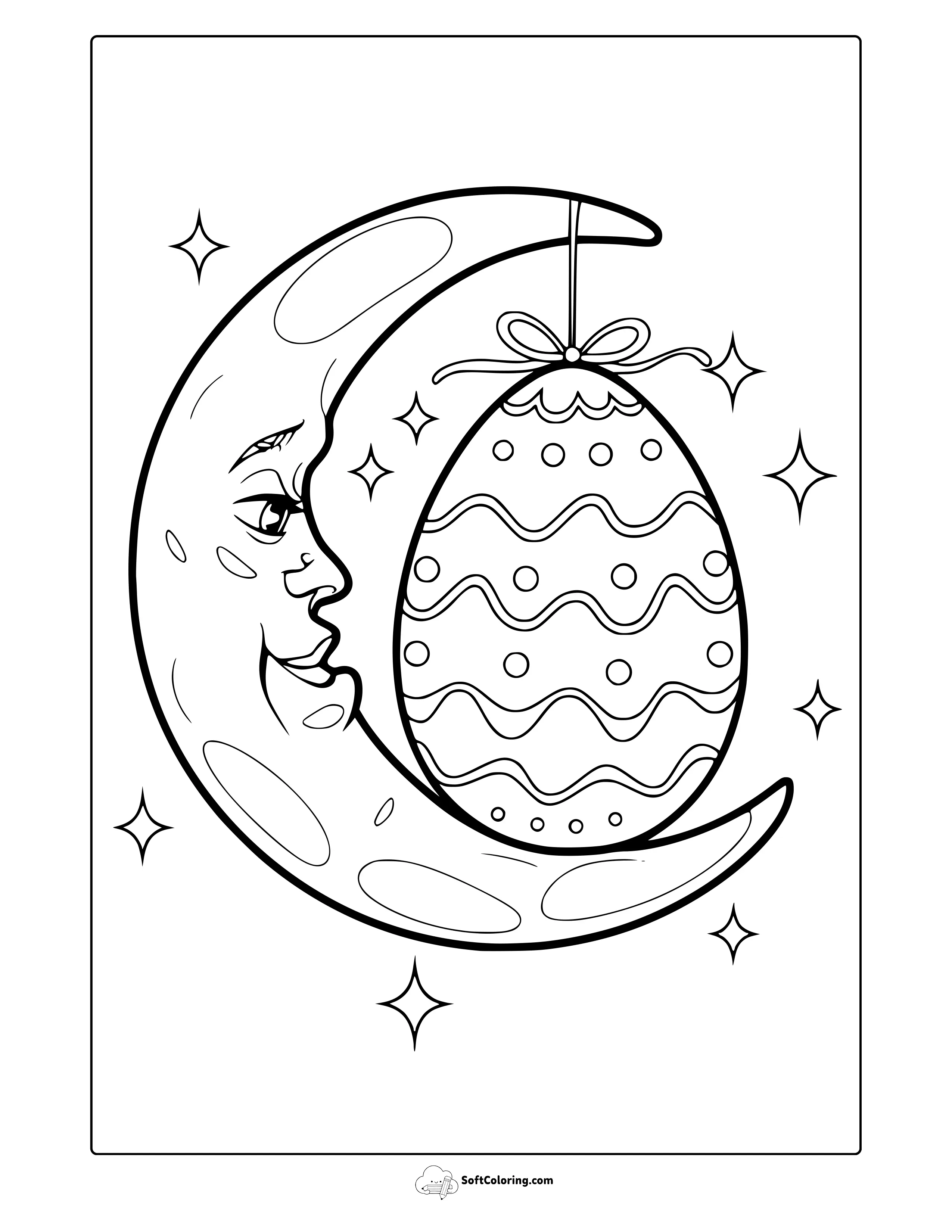Easter Moon And Stars Coloring Page