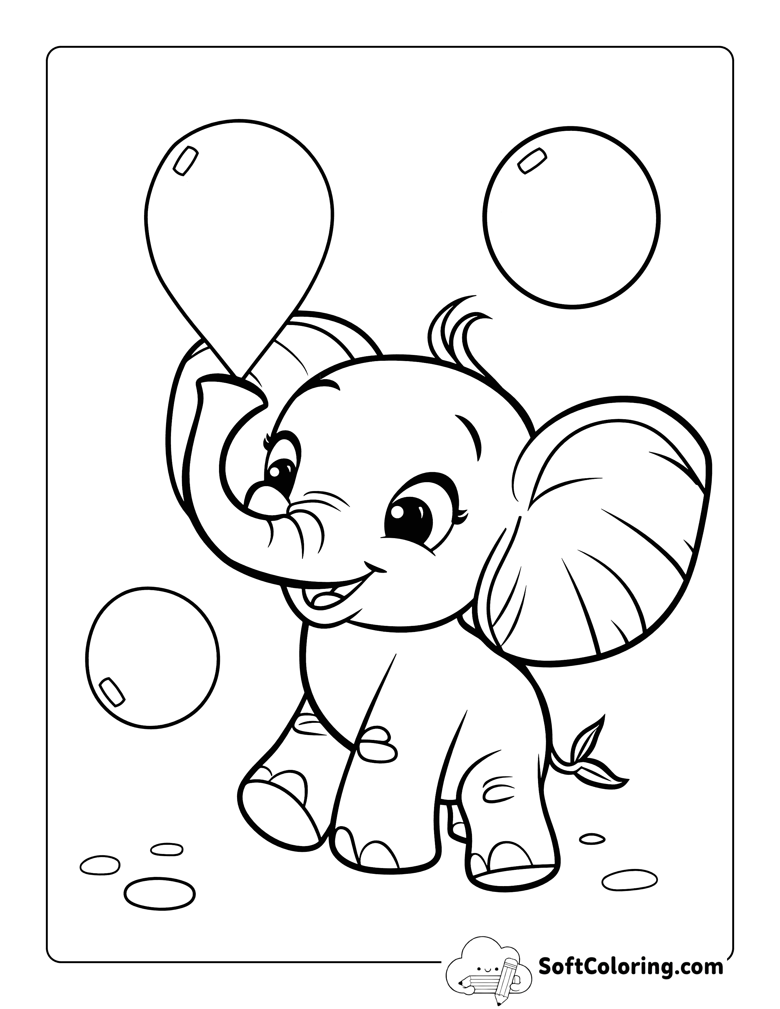 Cute Baby Elephant Coloring Page for Kids