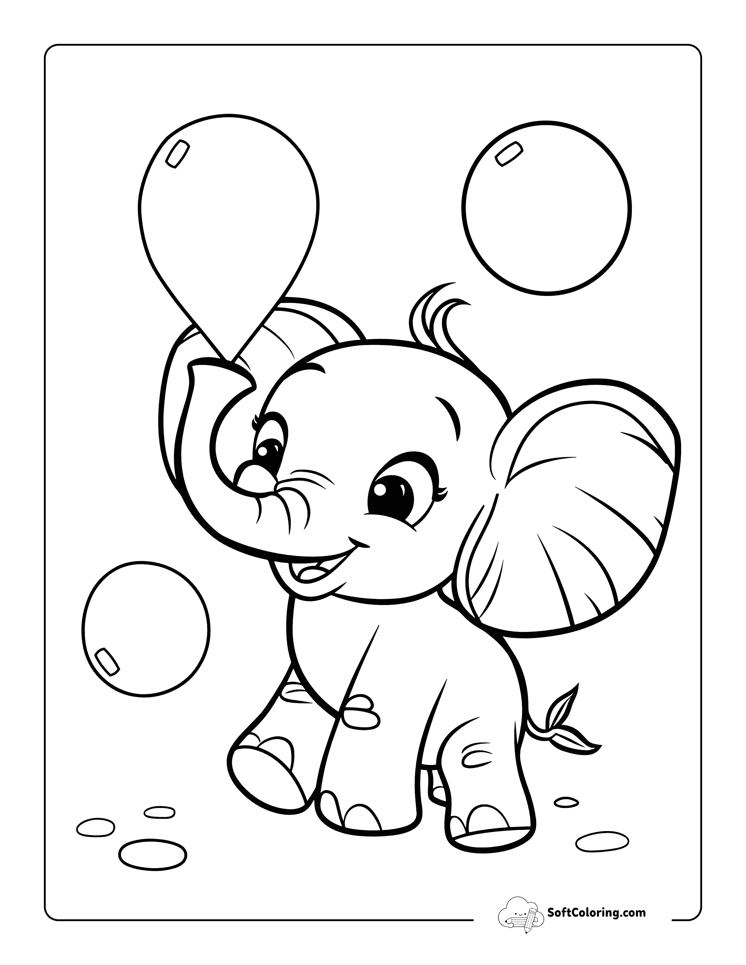 Cute Baby Elephant Blowing Bubble Coloring Page For Kids