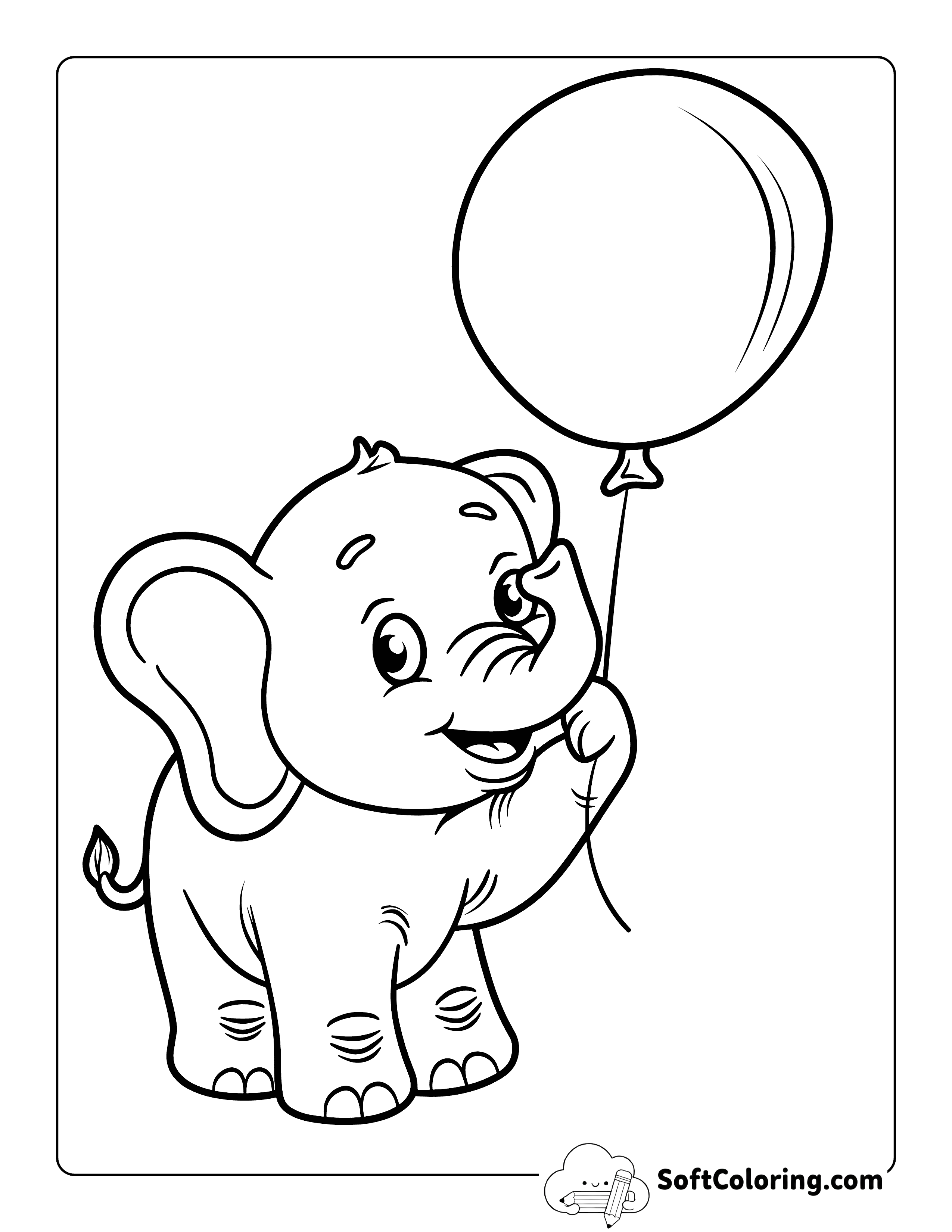 Celebration Elephant with Balloon Printable to Color In