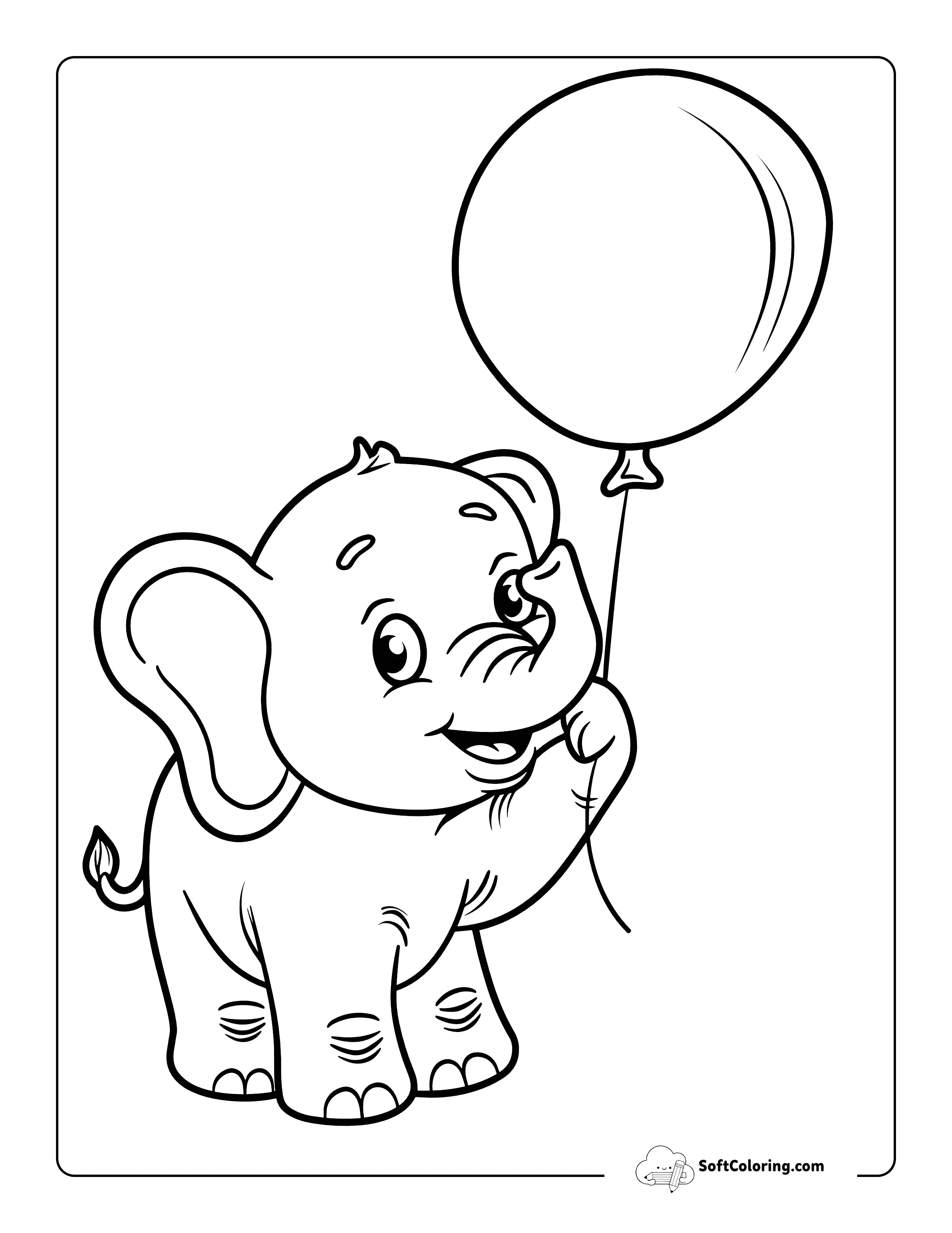 Celebration Elephant With Balloon Printable To Color In