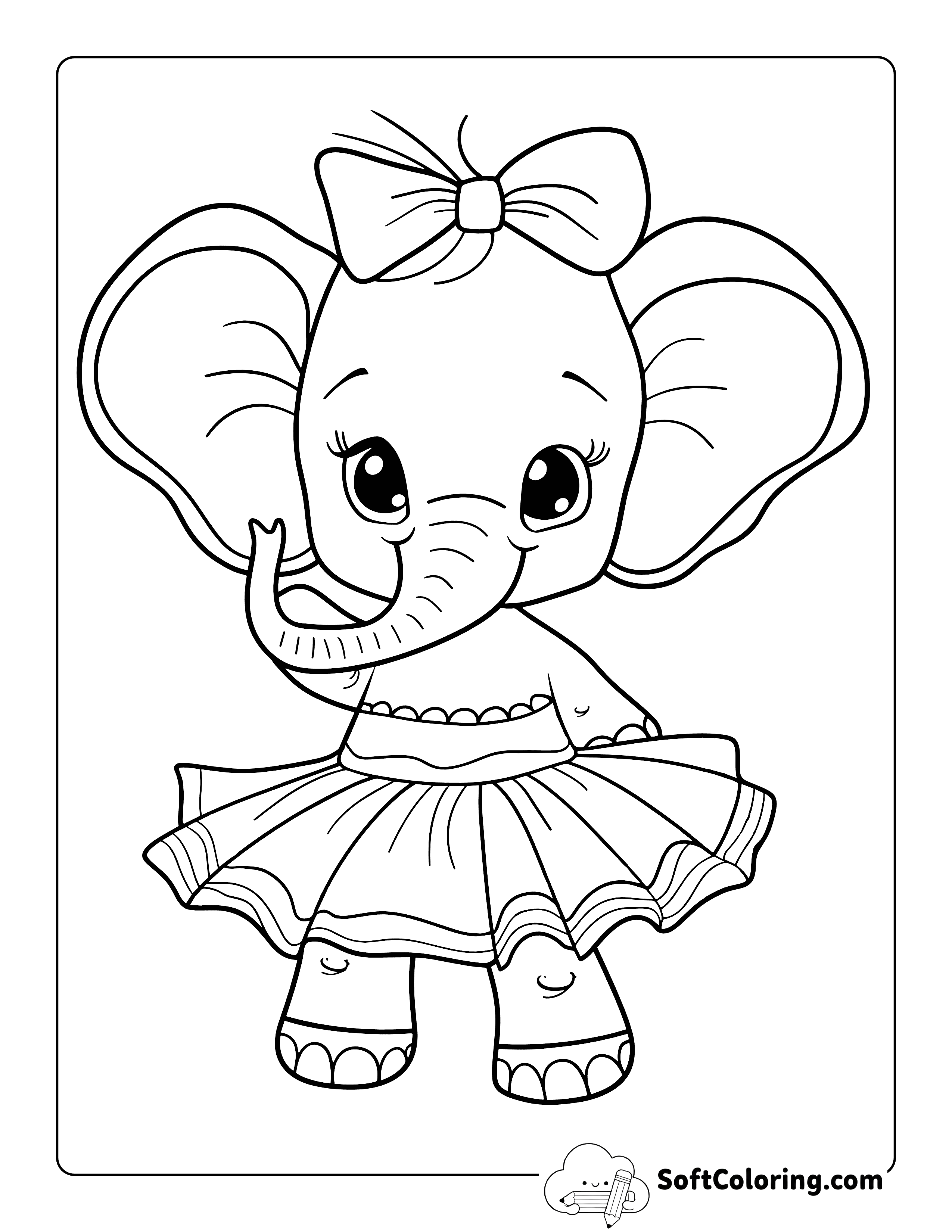 Cute Elephant Ballerina Coloring Sheet