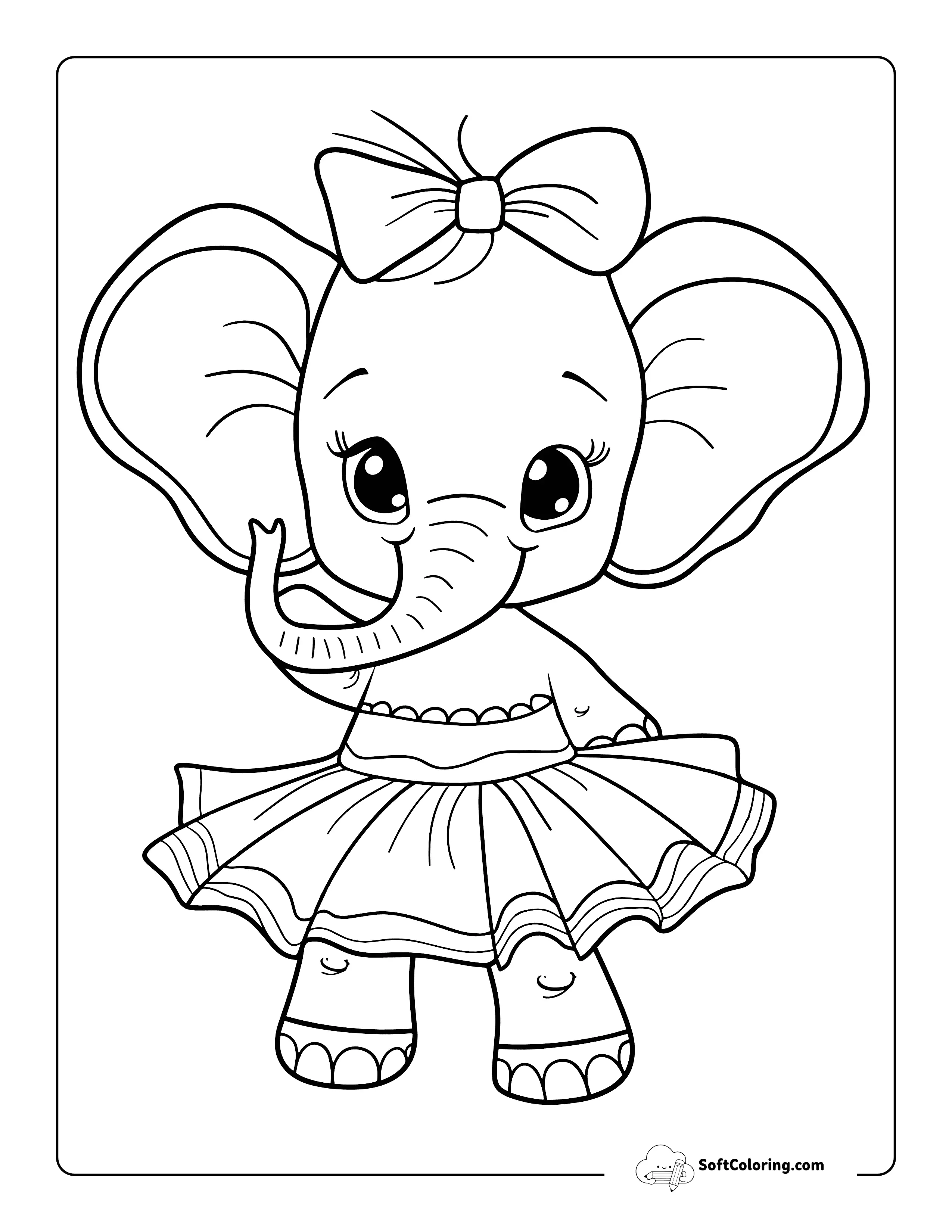 Cute Elephant Ballerina Coloring Sheet