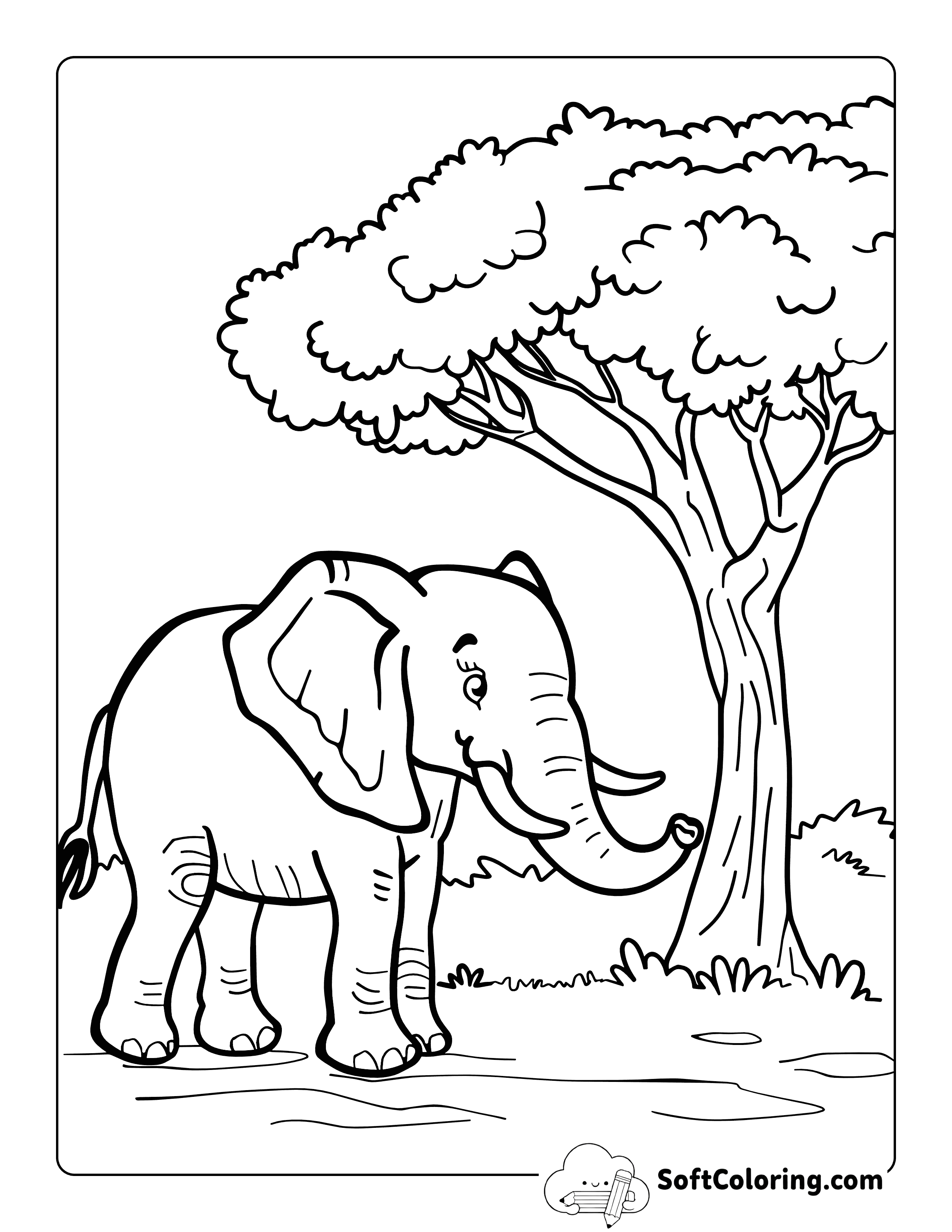 Easy Elephant Coloring Sheet for Kids