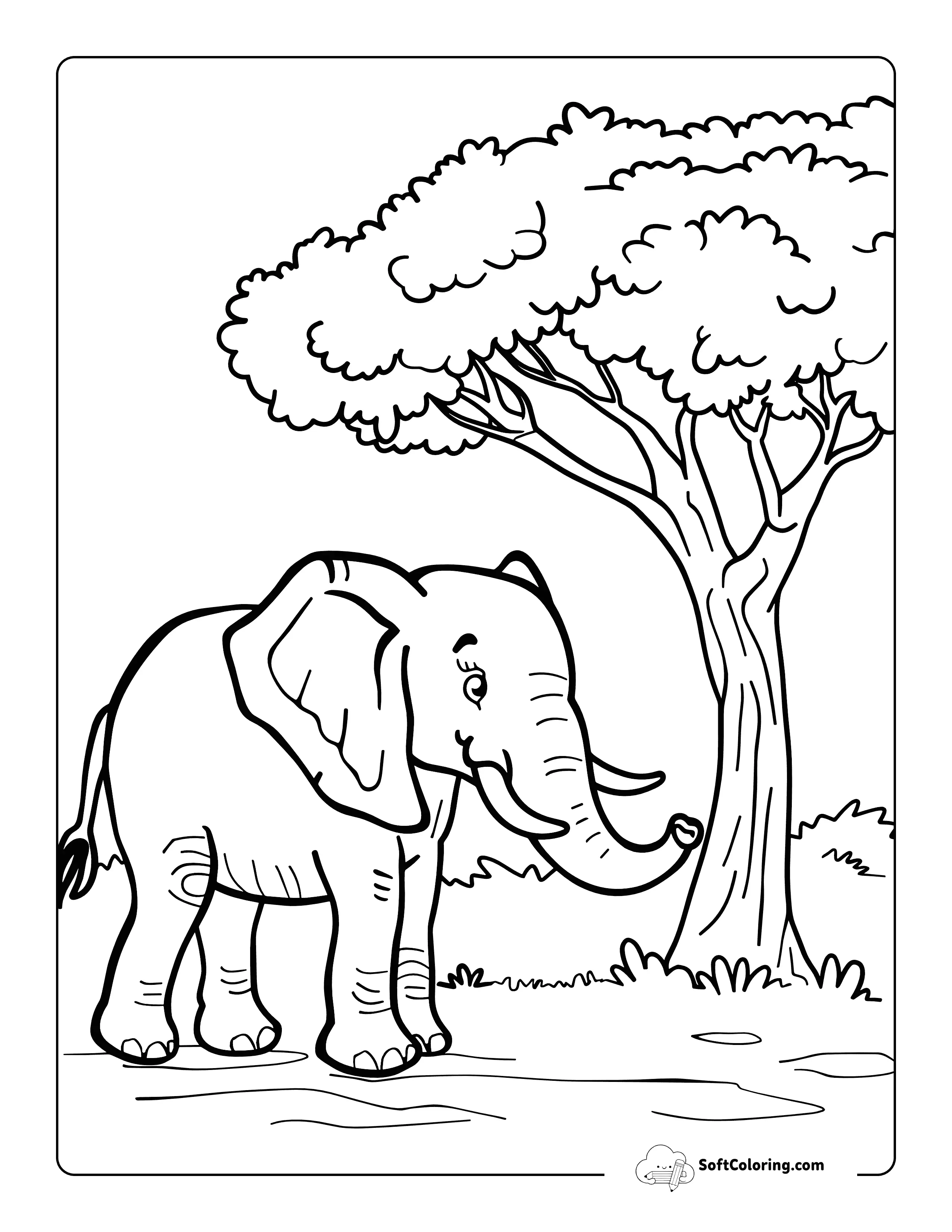 Easy Elephant Coloring Sheet For Kids
