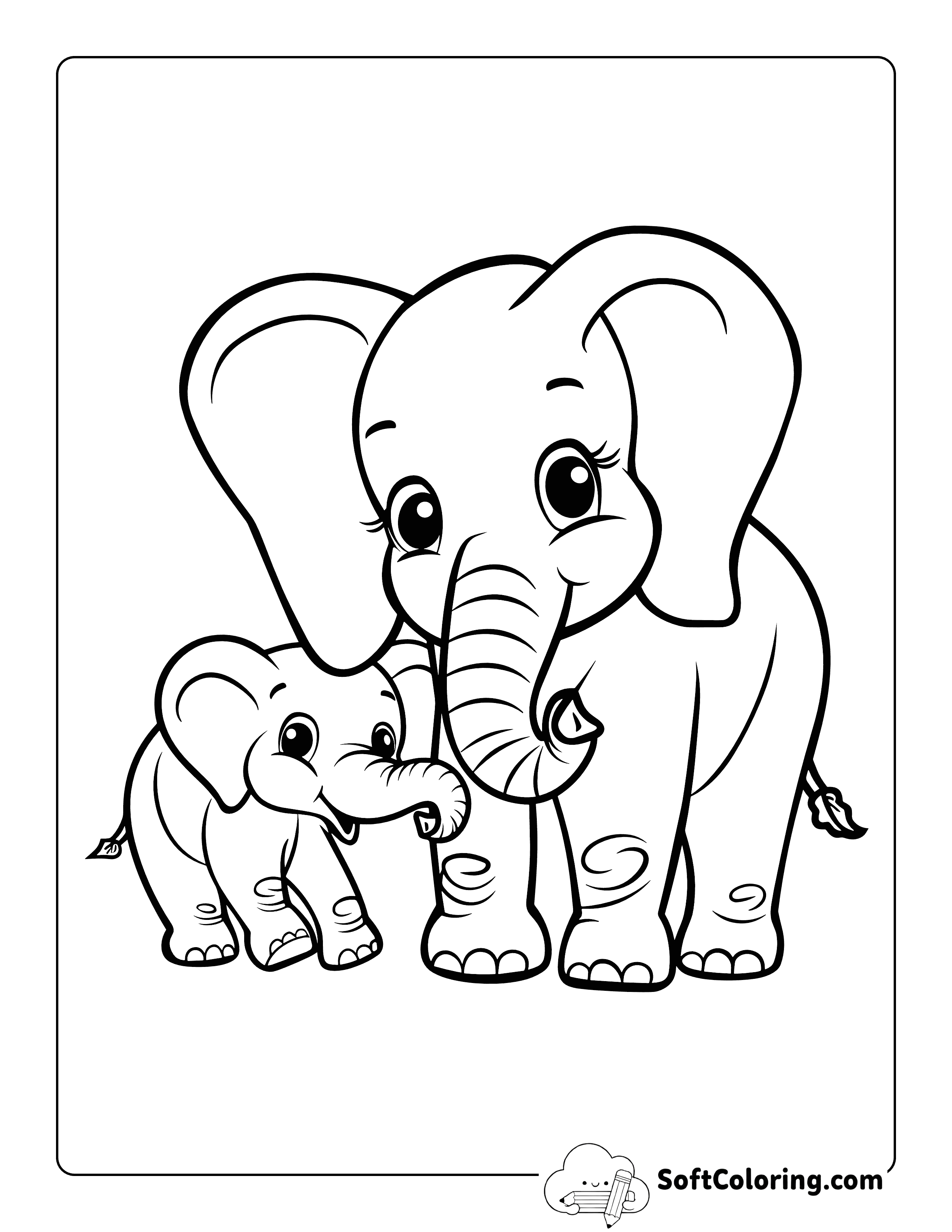 Momma Elephant and Baby Elephant Coloring Page