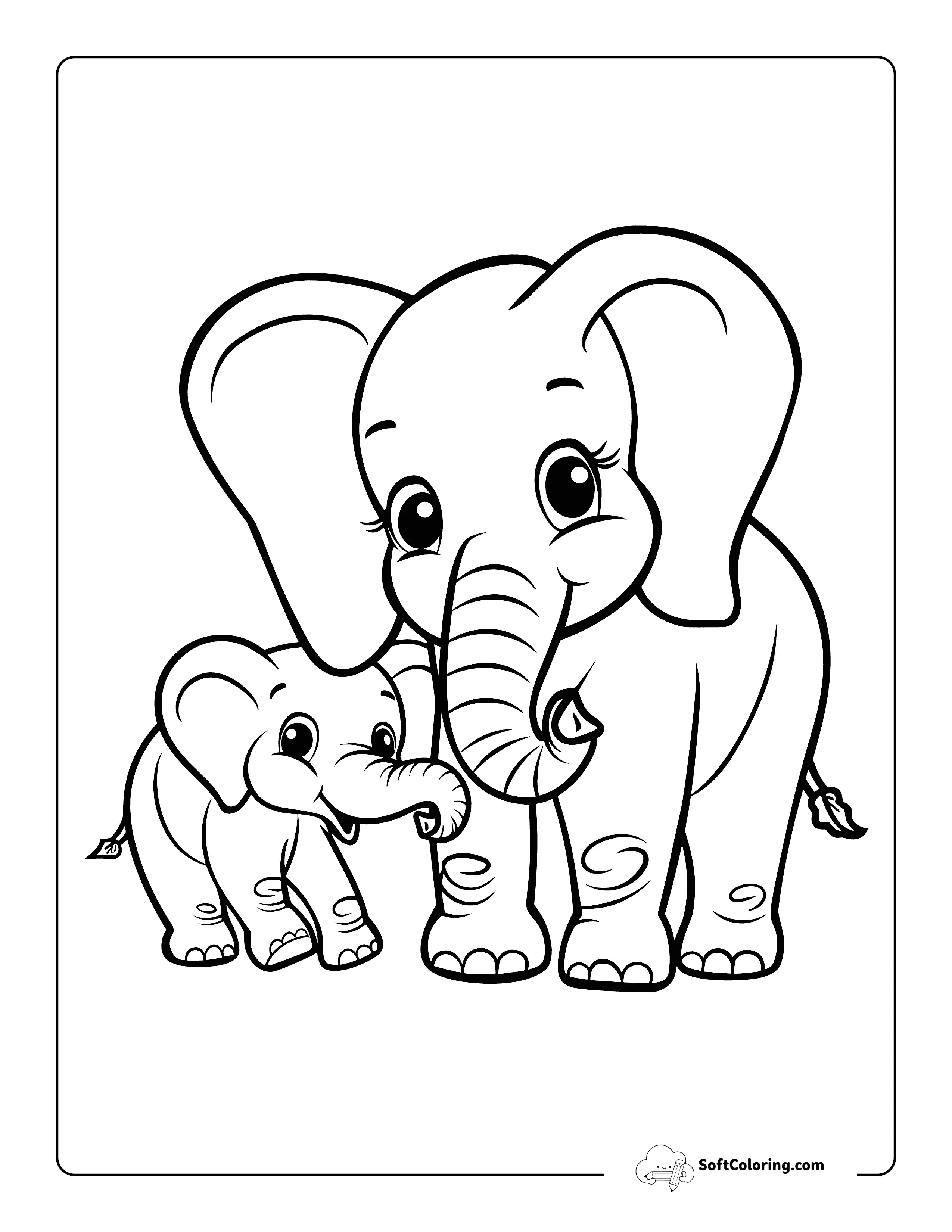 Momma Elephant And Baby Elephant Coloring Page