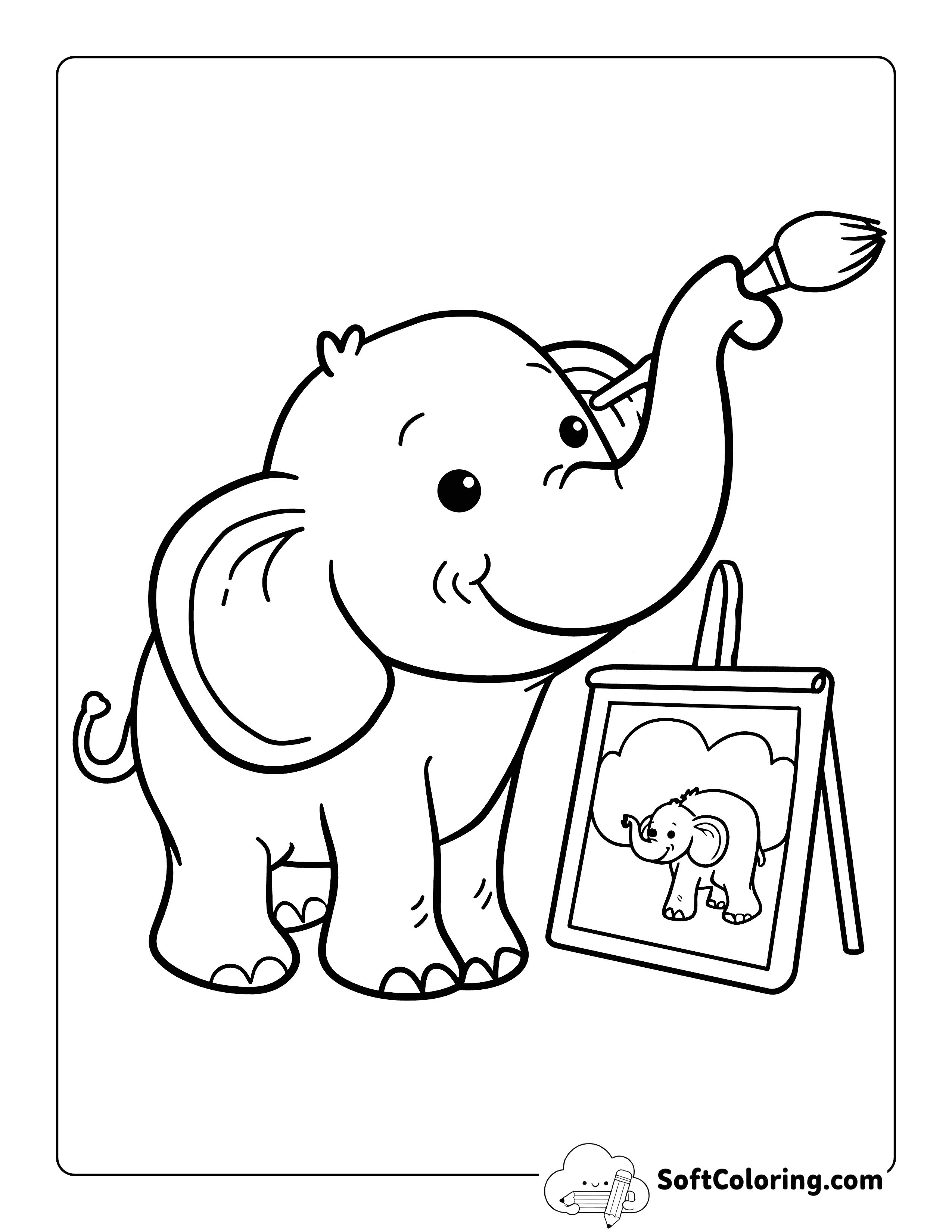 Artist Elephant Painting Coloring Page for Kids