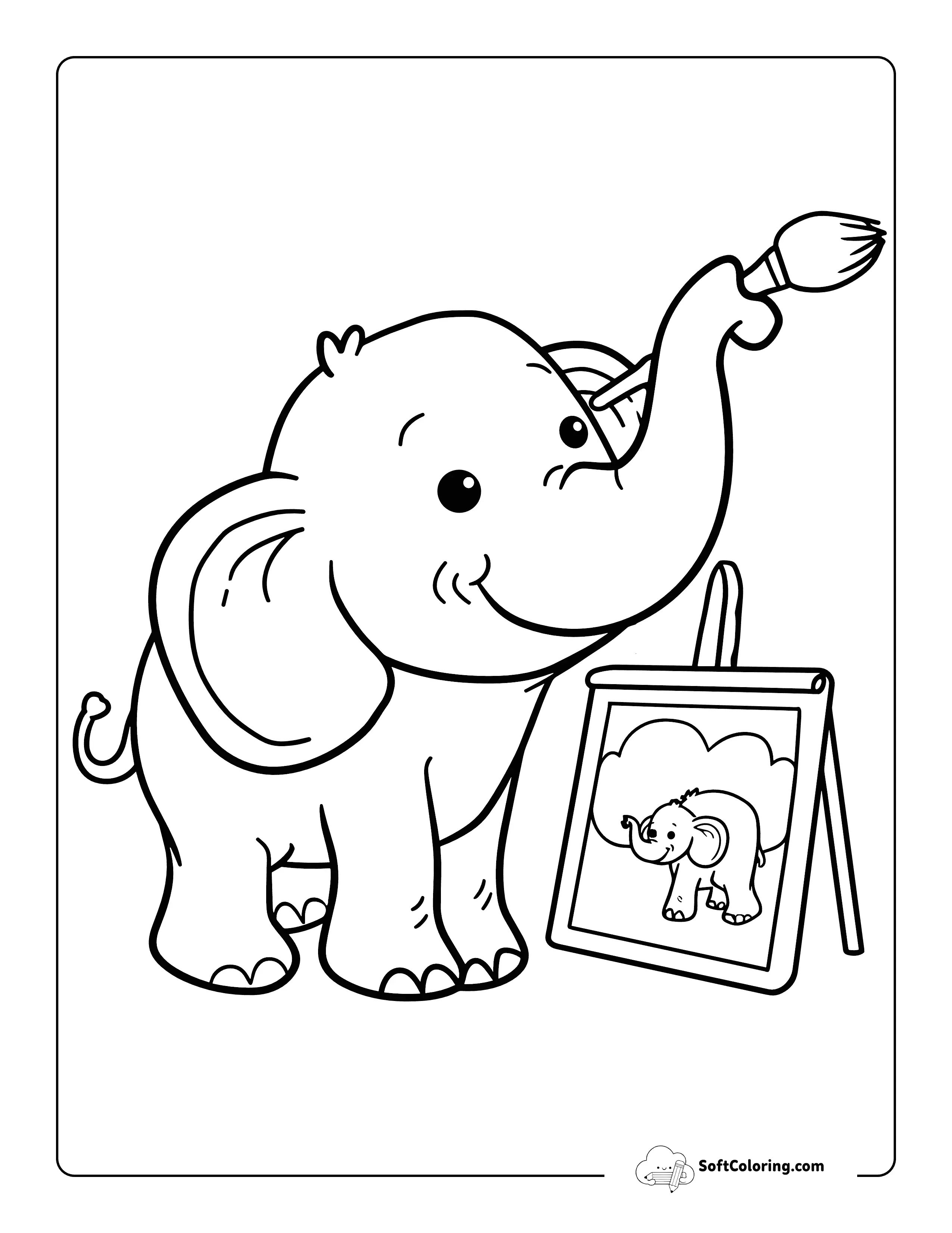Artist Elephant Painting Coloring Page For Kids