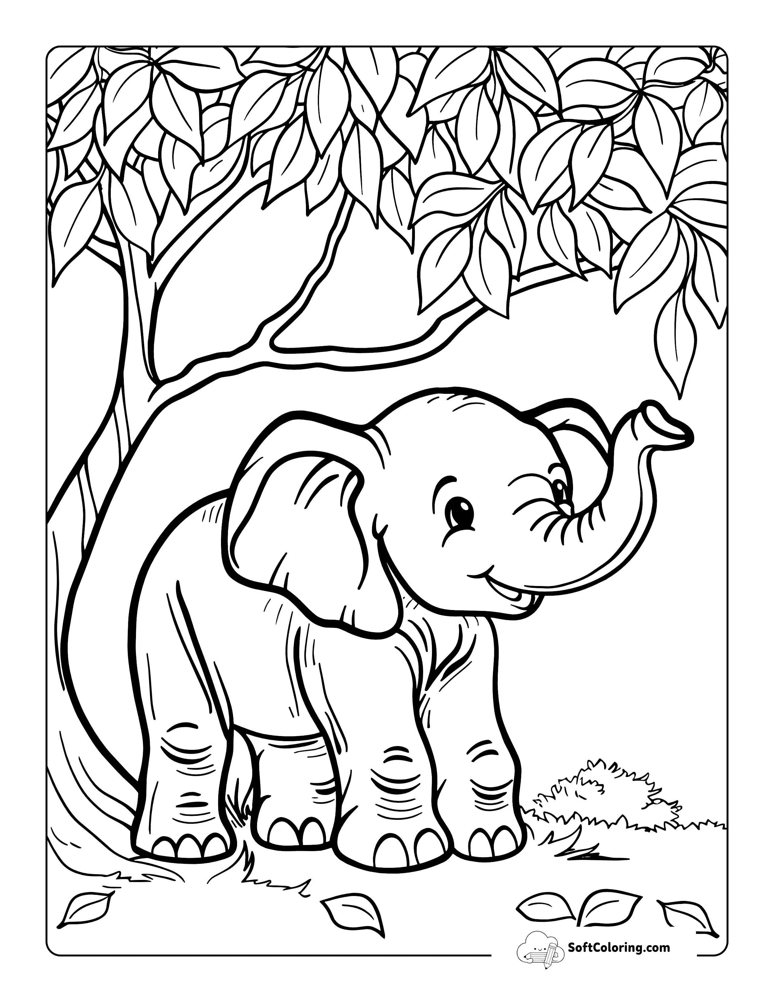 Elephant In Shade Coloring Page Printable