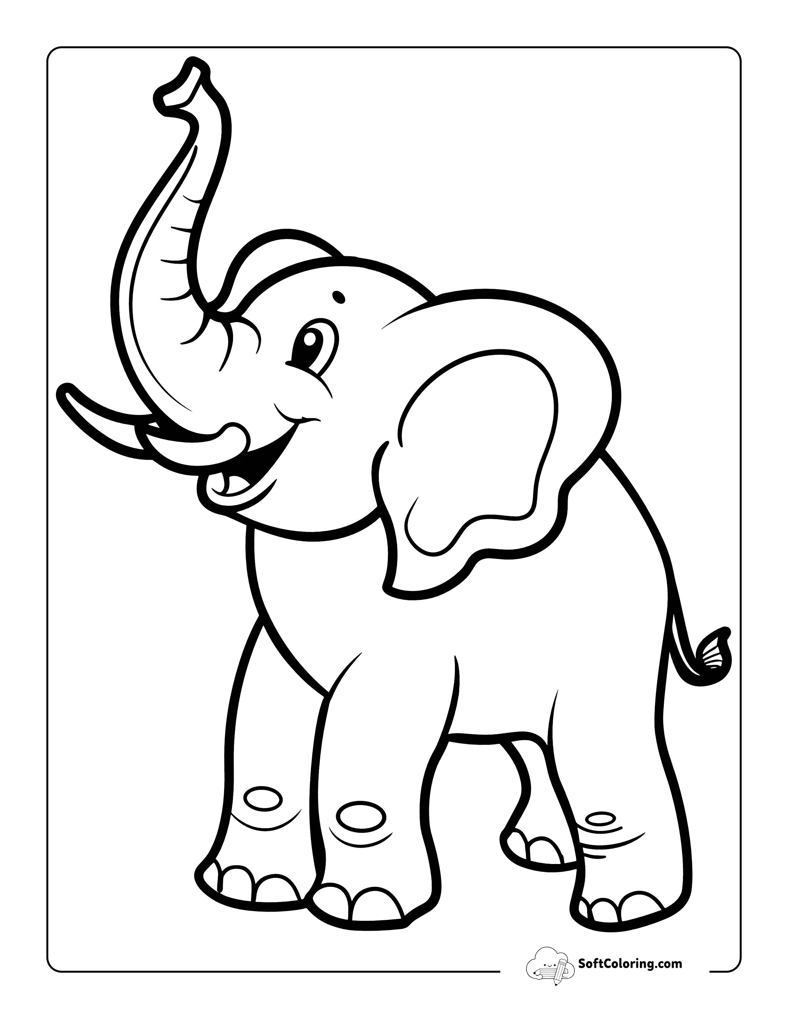 Happy Elephant Coloring Page Printable