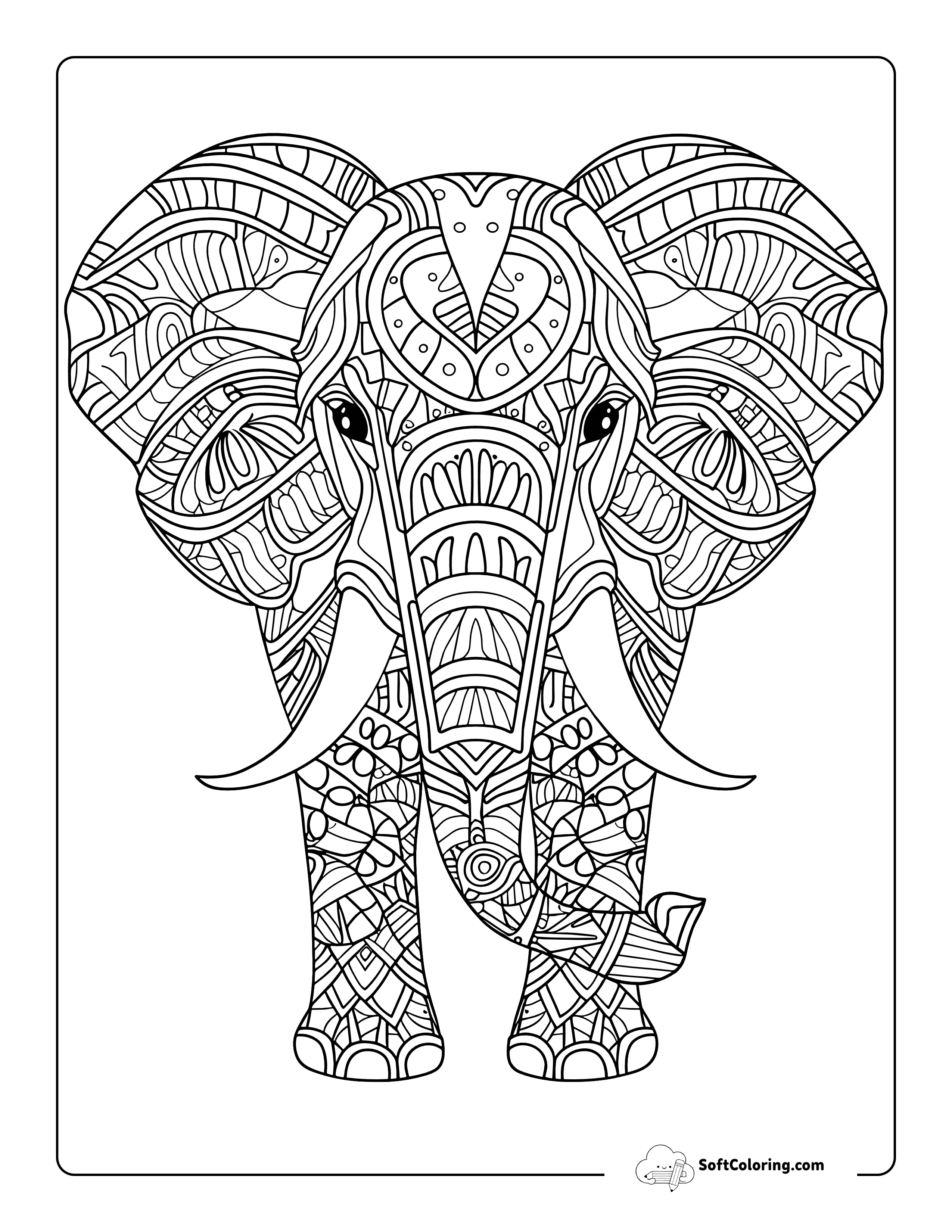 Elephant Mandala Coloring Page For Adults