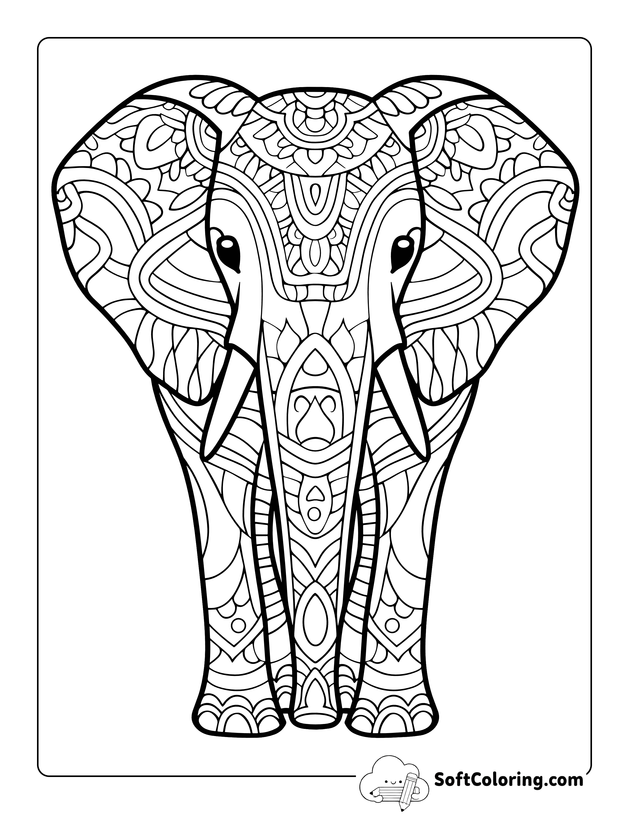 Easy Mandala Elephant Coloring Sheet