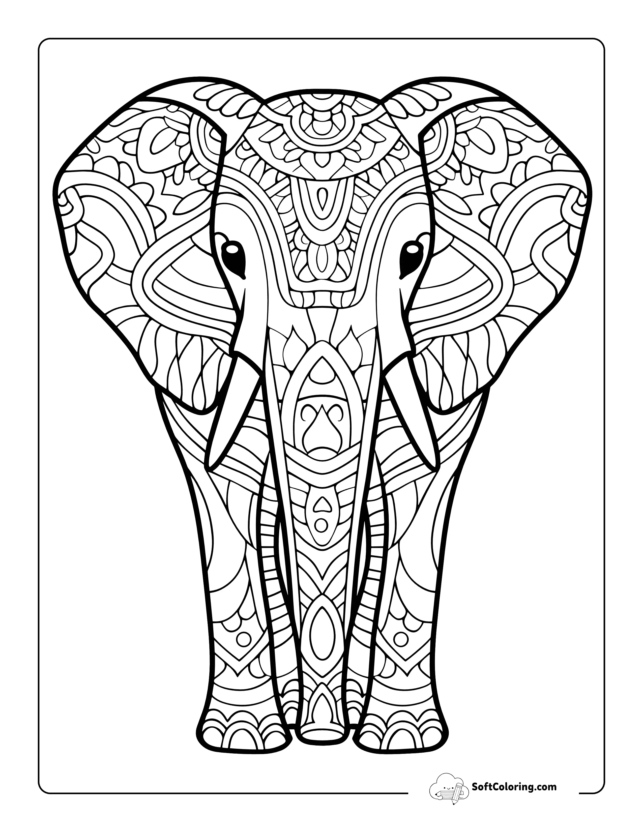 Easy Mandala Elephant Coloring Sheet