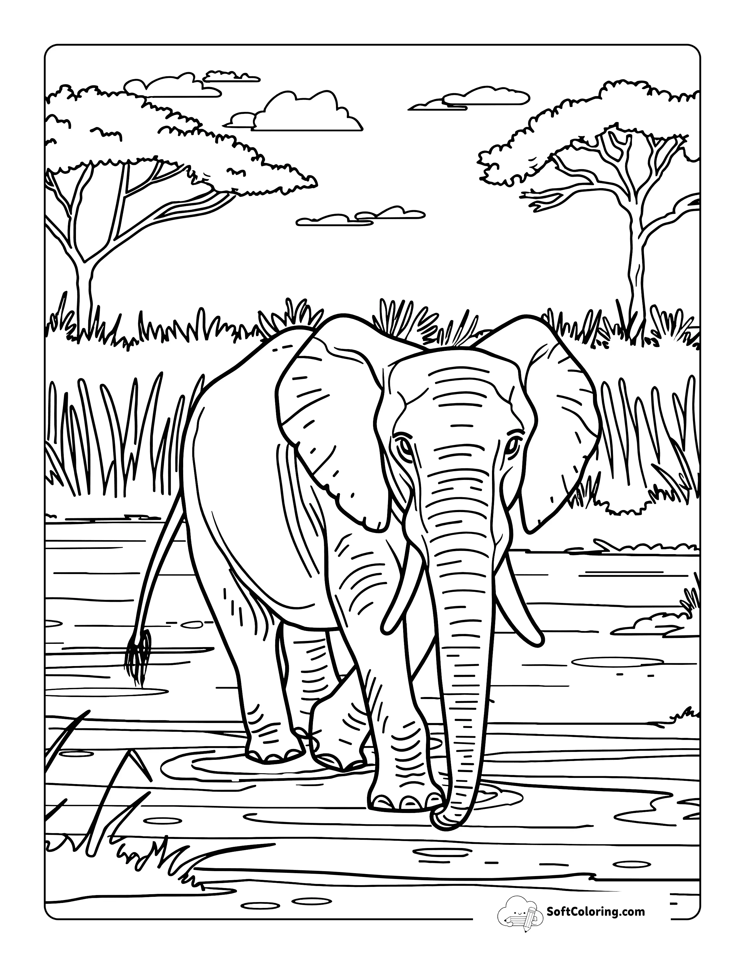 Realistic Elephant Coloring Page For Adults