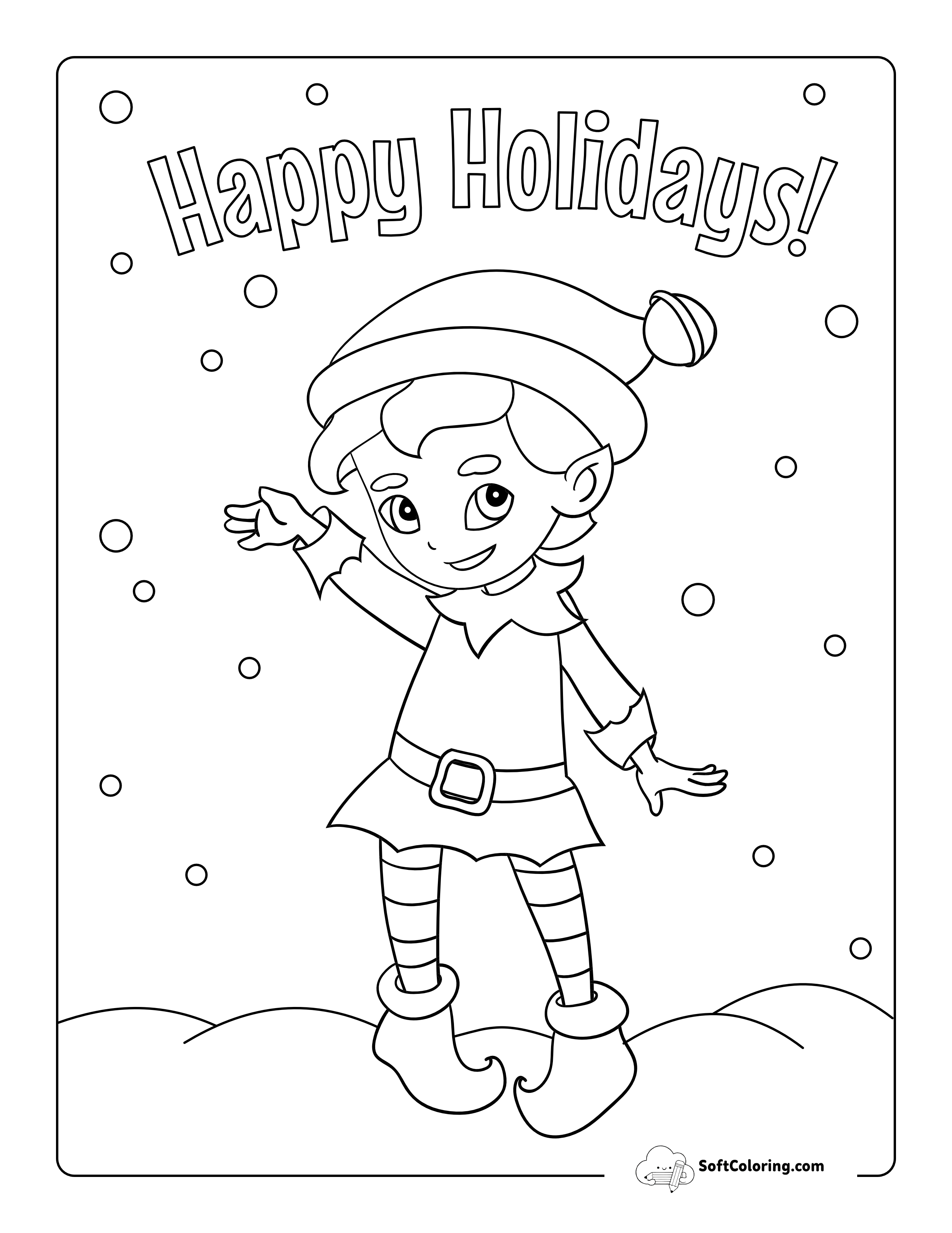 "Happy Holidays" Christmas Elf Coloring Sheet
