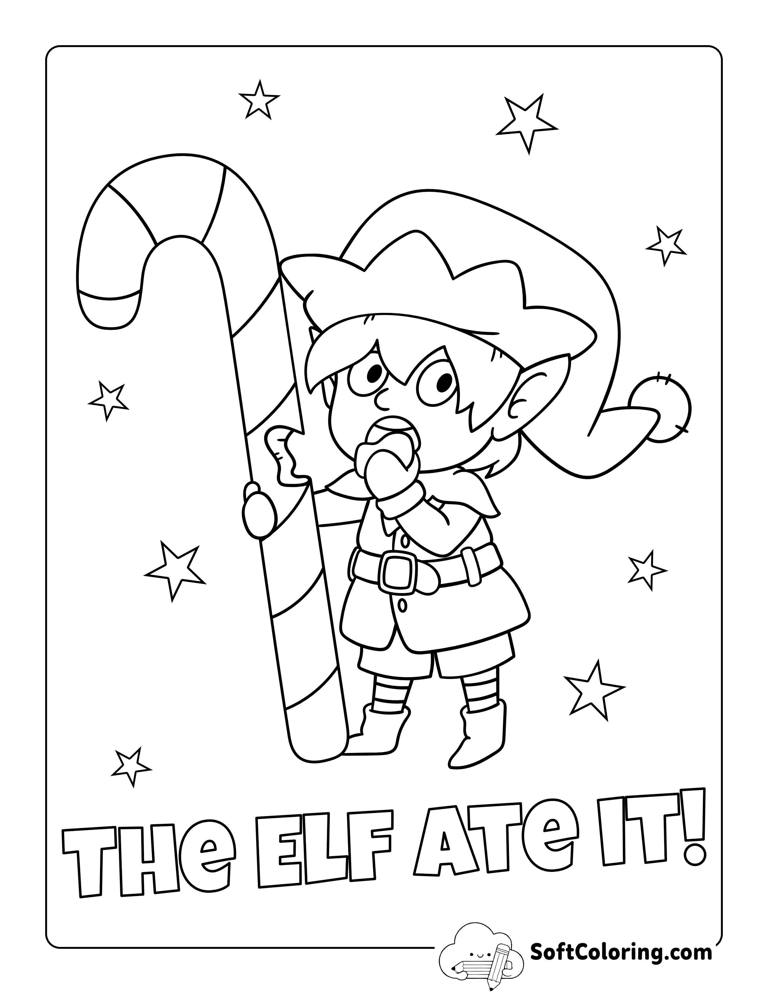 Funny Elf Christmas Coloring Page