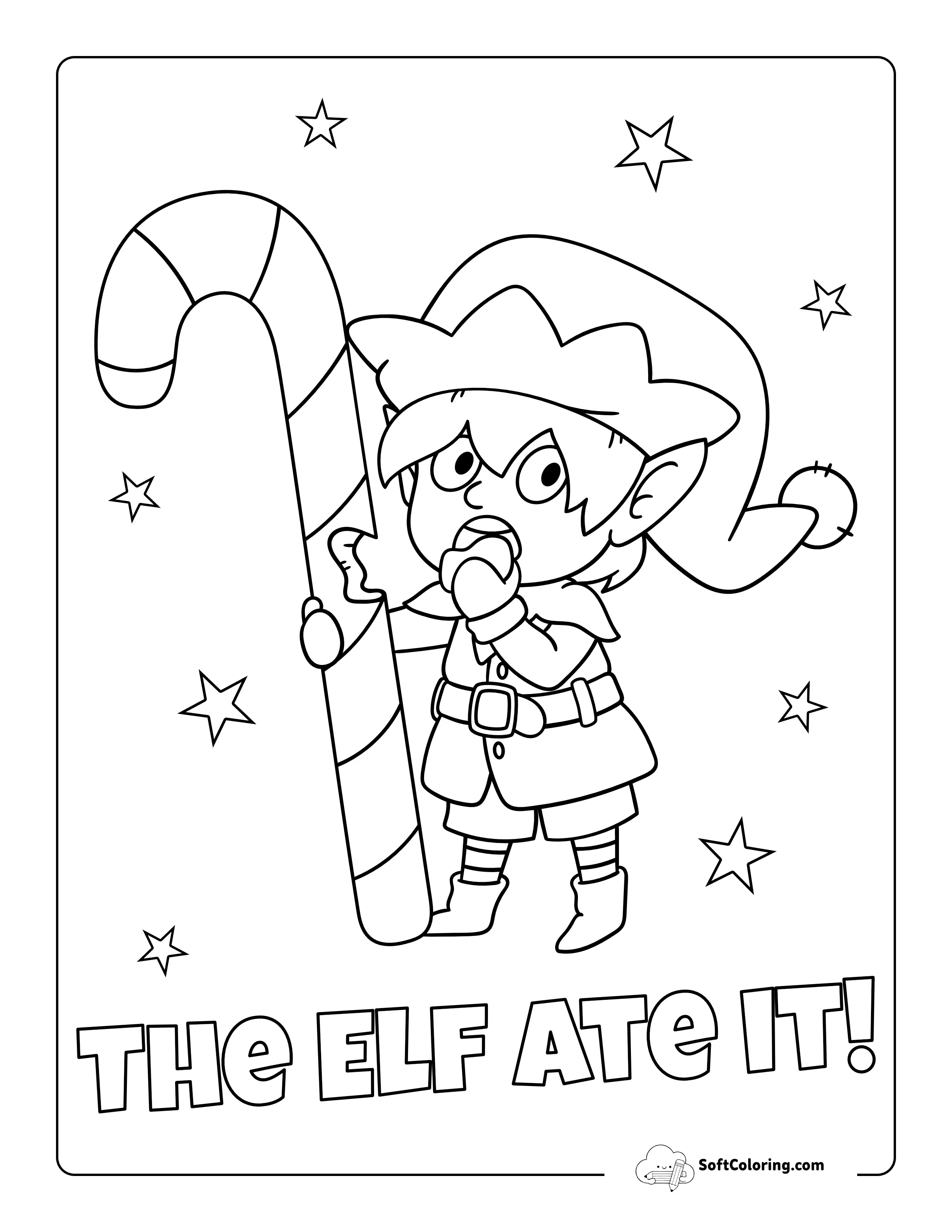 Funny Elf Christmas Coloring Page