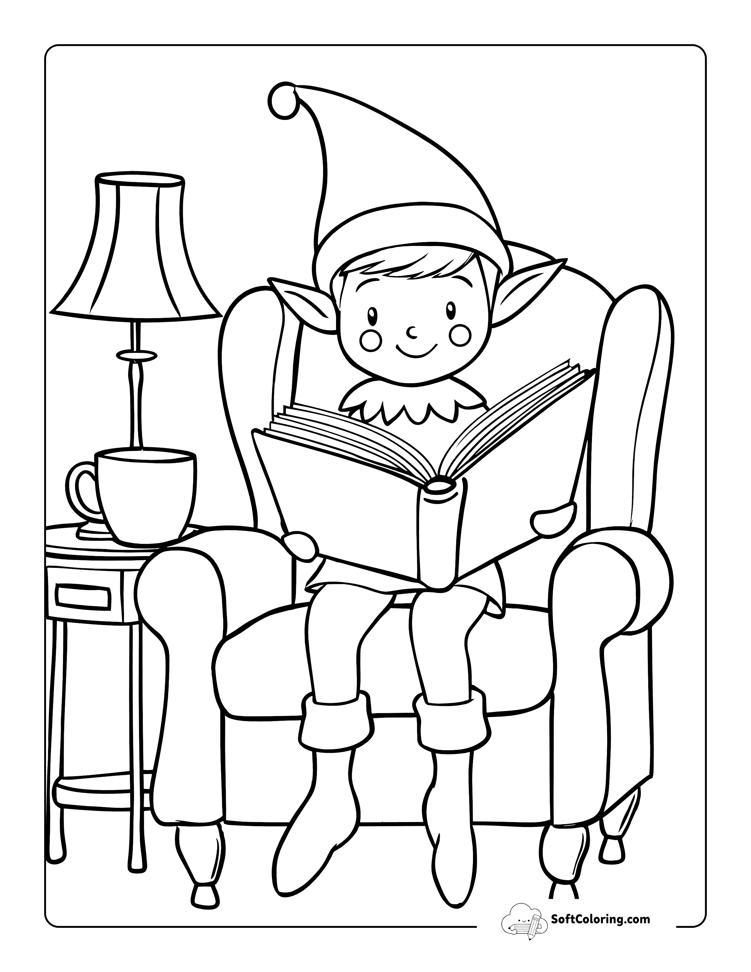 *New* Reading Elf Coloring Sheet For Kids