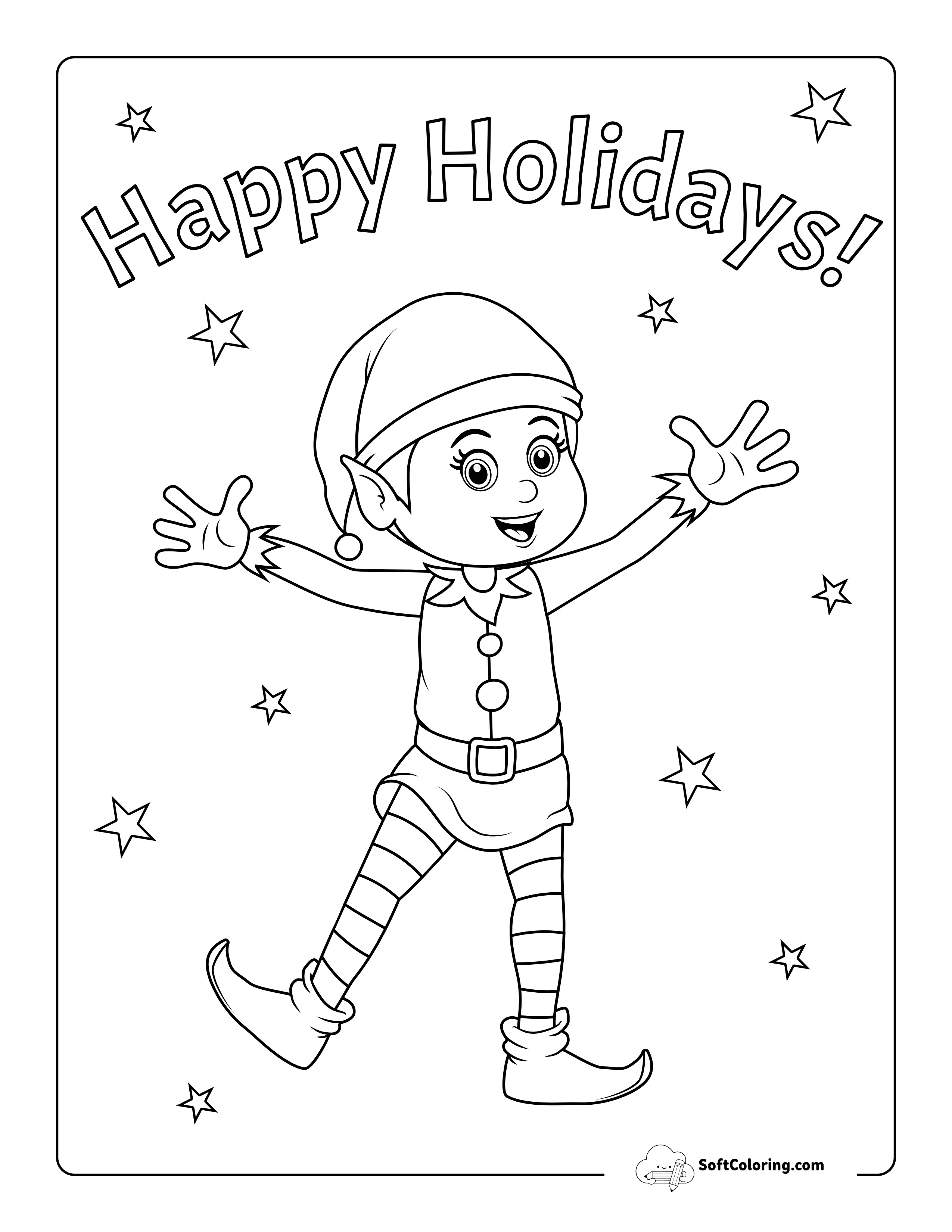 "Happy Holidays" Smiling Elf Coloring Sheet