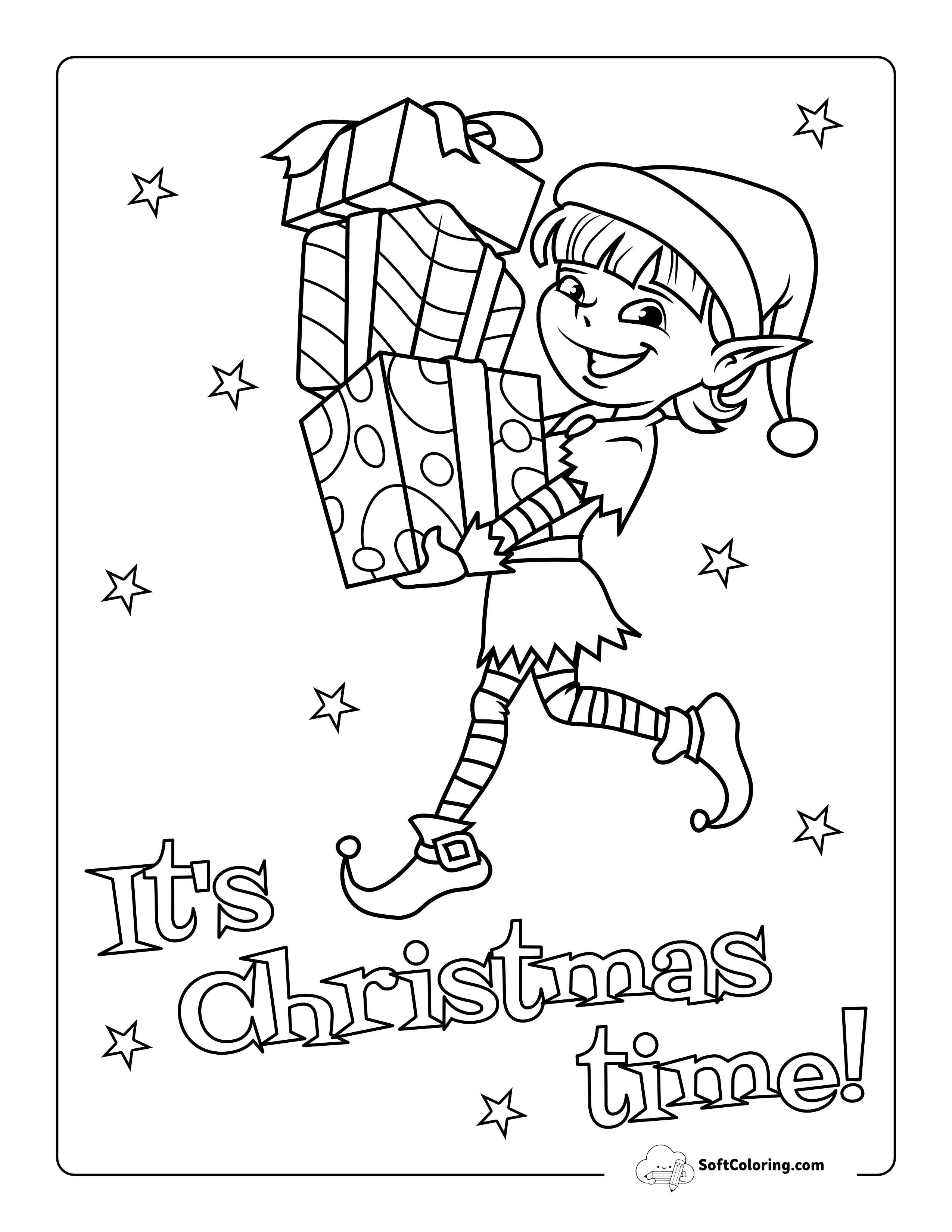 "It's Christmas Time" Elf Coloring Page For Kids