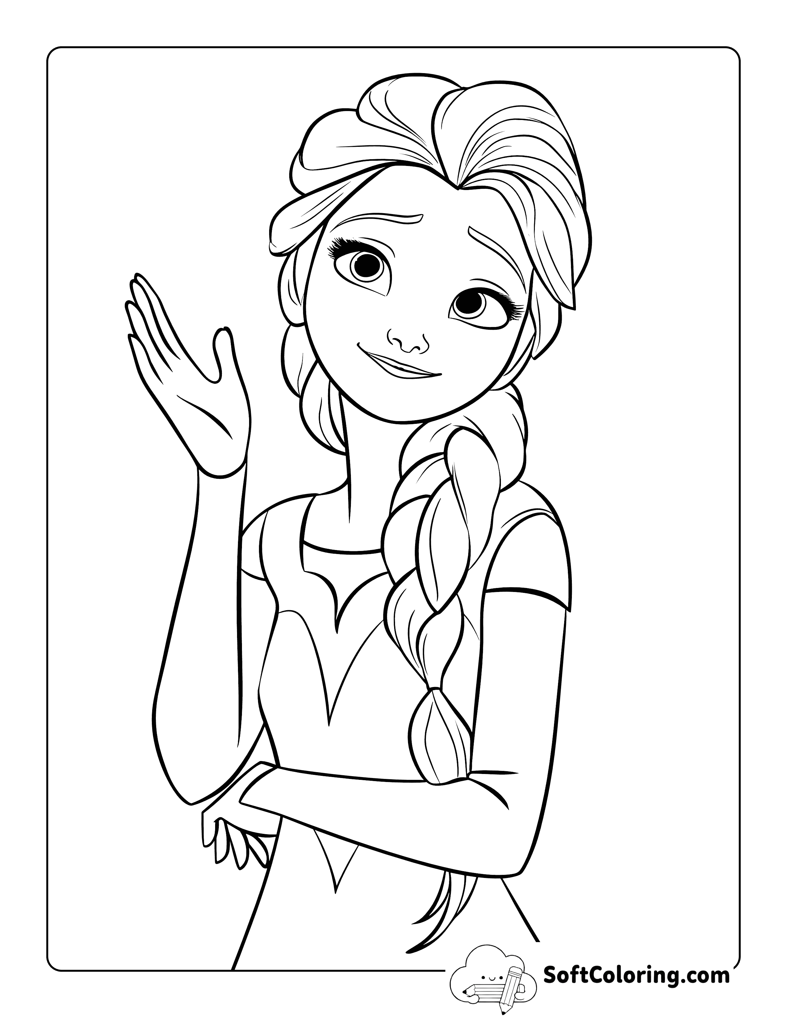 Easy Waving Hand Elsa-Inspired Coloring Page
