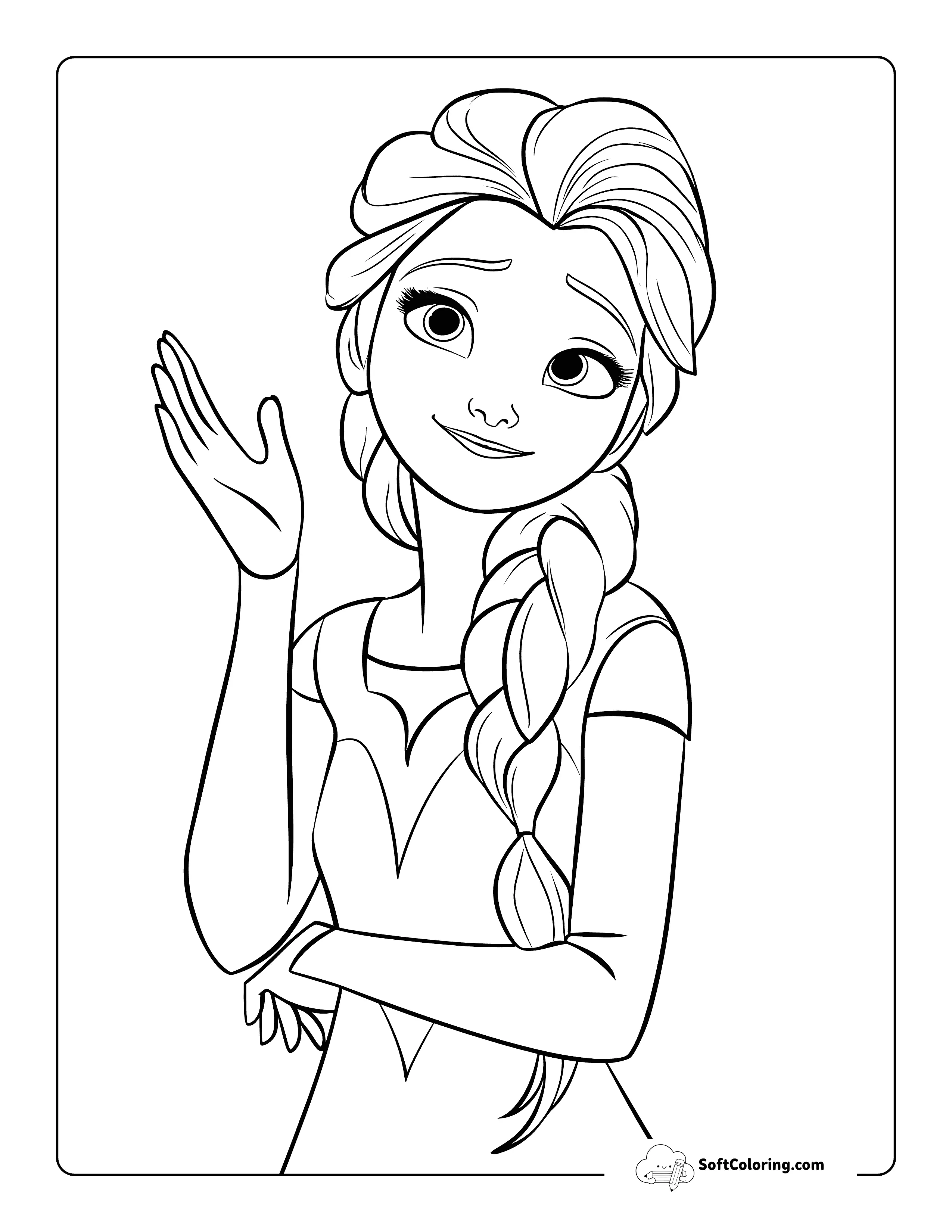 Easy Waving Hand Elsa-Inspired Coloring Page