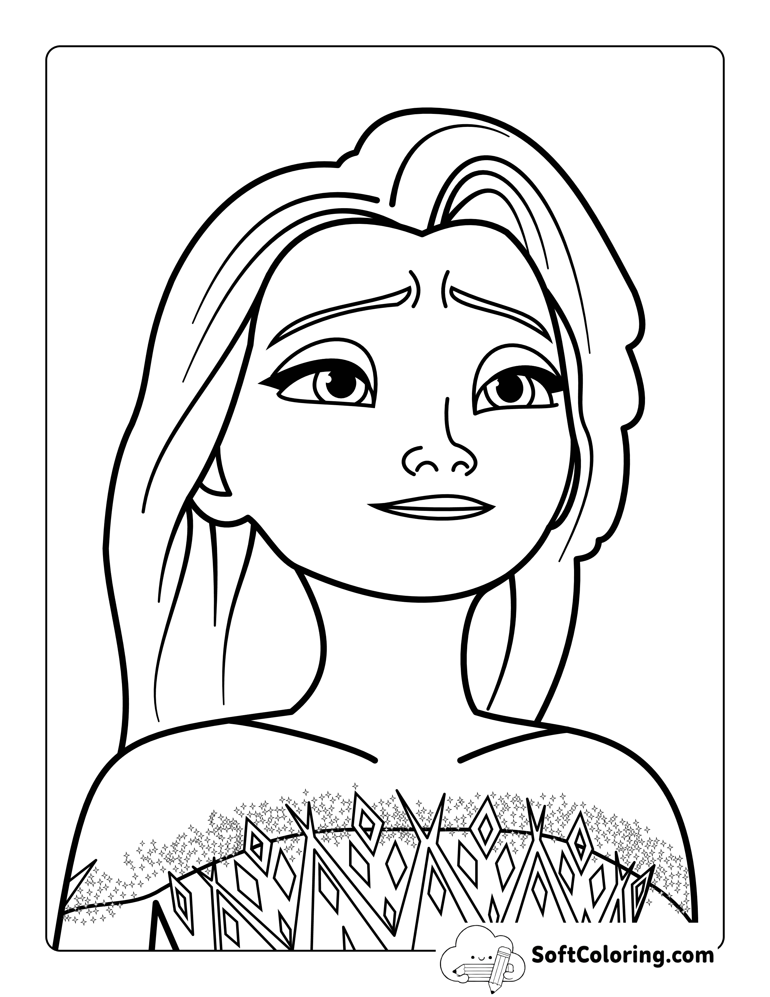 Elsa-Inspired Princess in White Dress Coloring Sheet