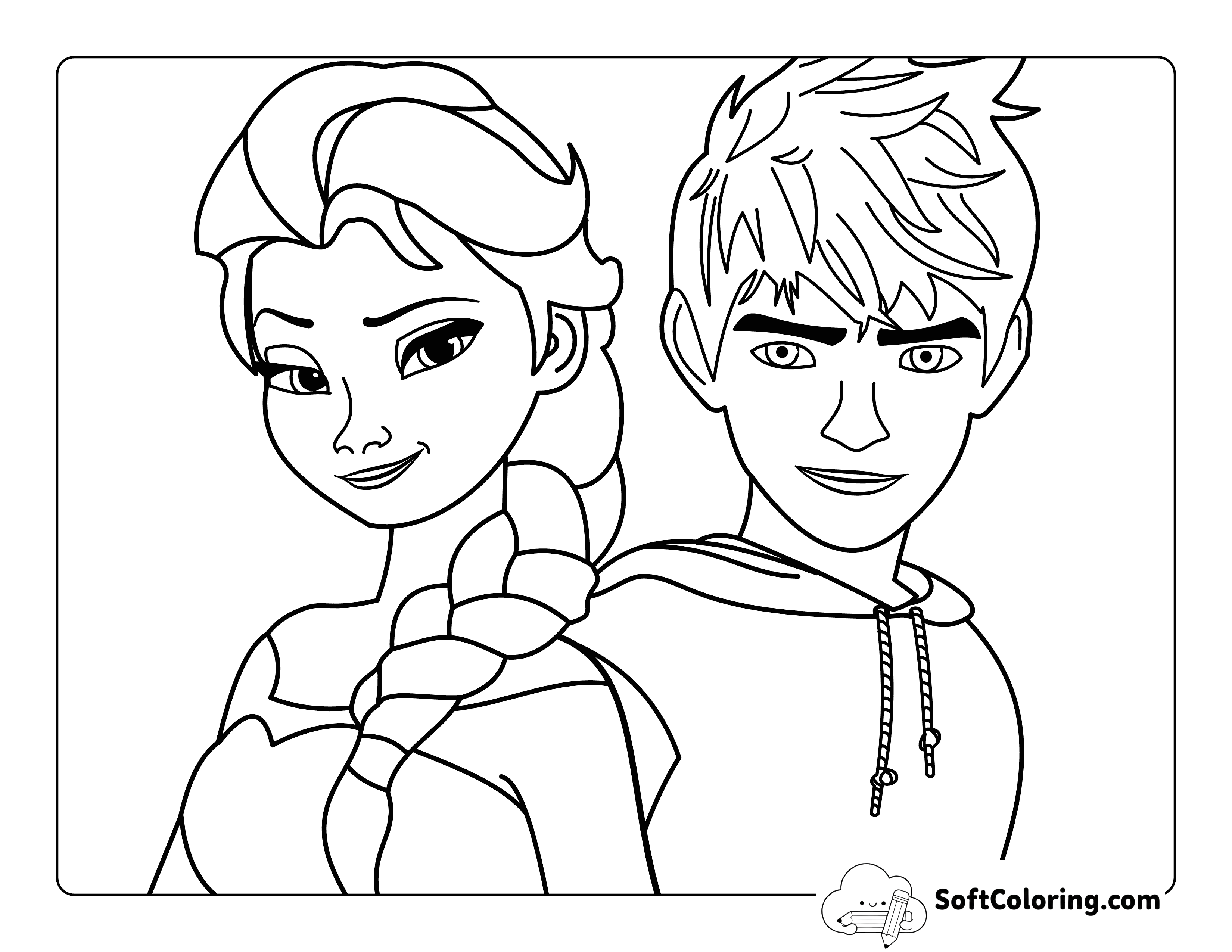 Elsa and Jack Frost-Inspired Coloring Page