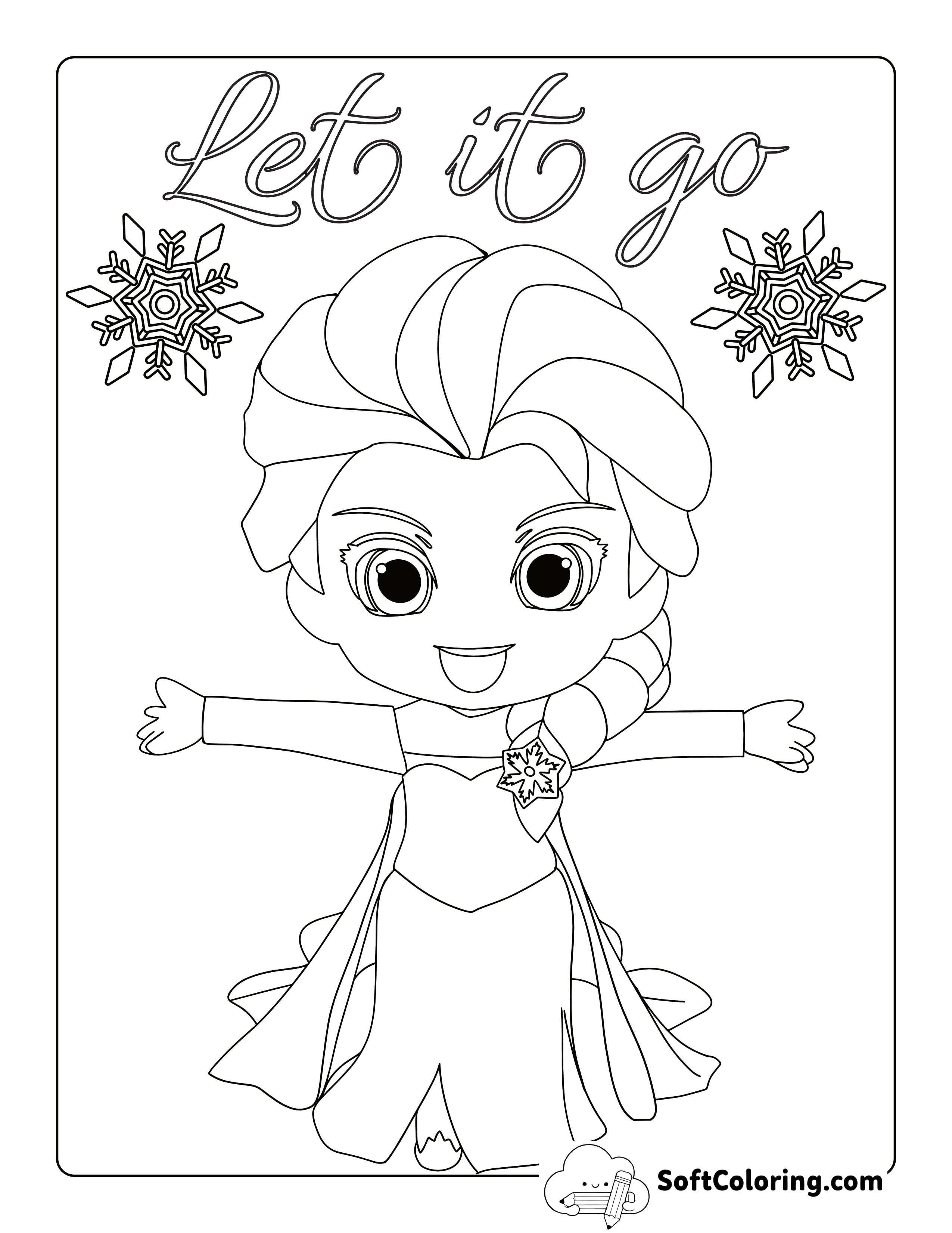 "Let It Go" Kawaii Elsa-Inspired Coloring Sheet for Kids