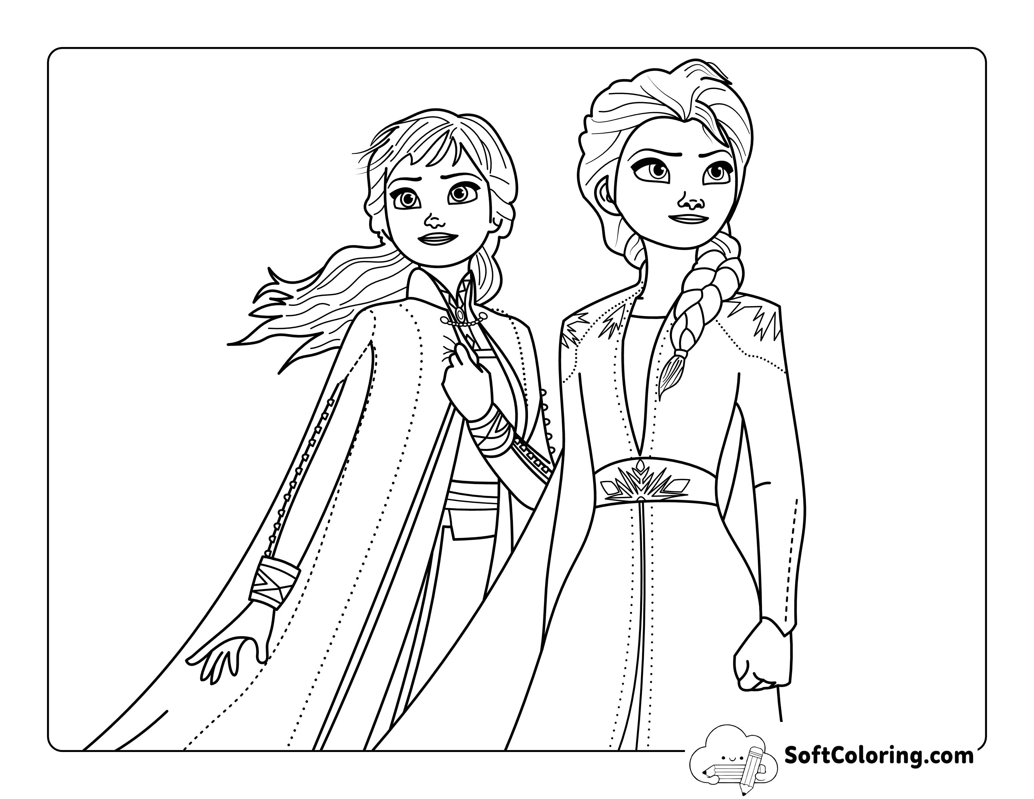 Elsa and Anna-Inspired Princesses Coloring Sheet