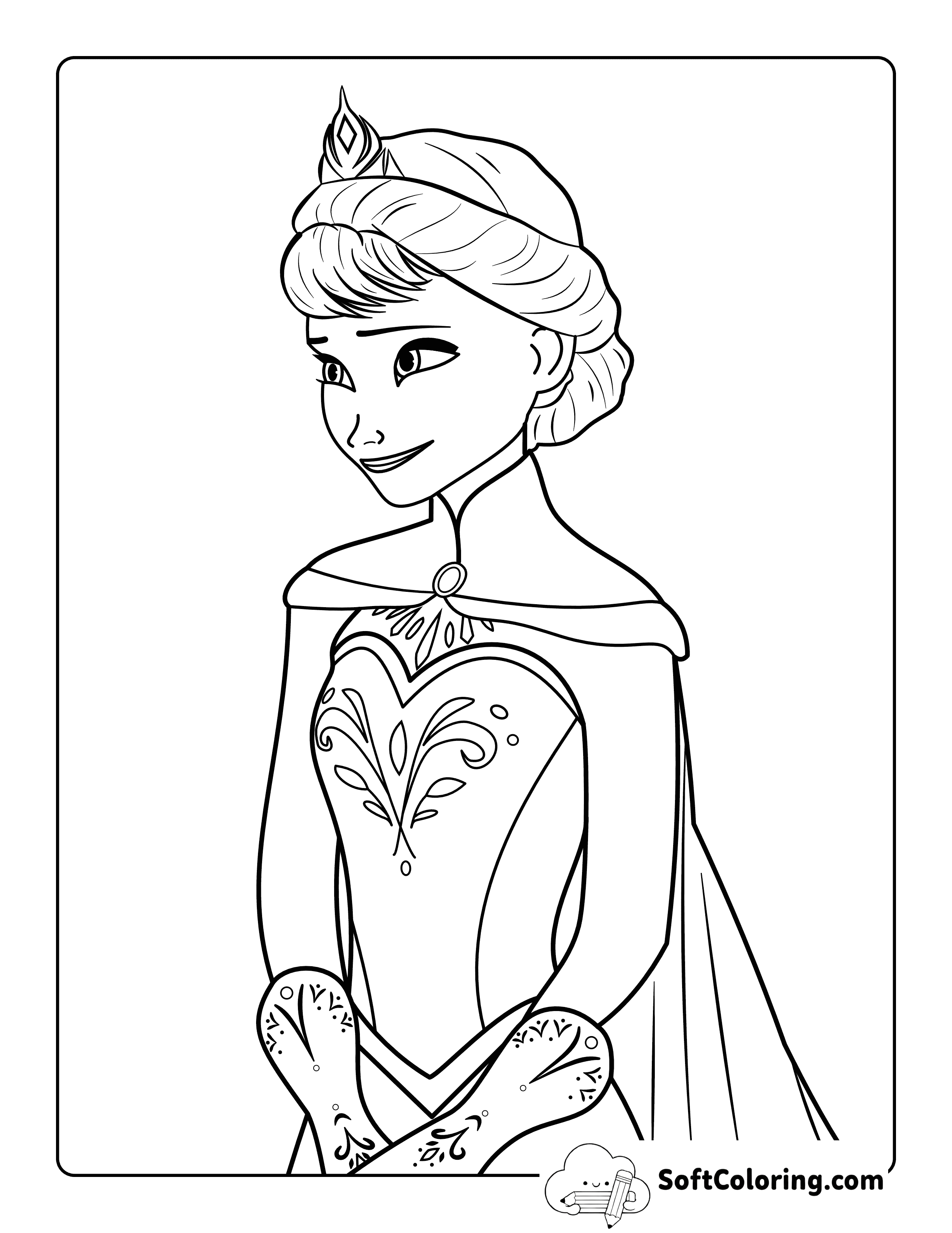 Elsa-Inspired Princess in Coronation Dress Coloring Page