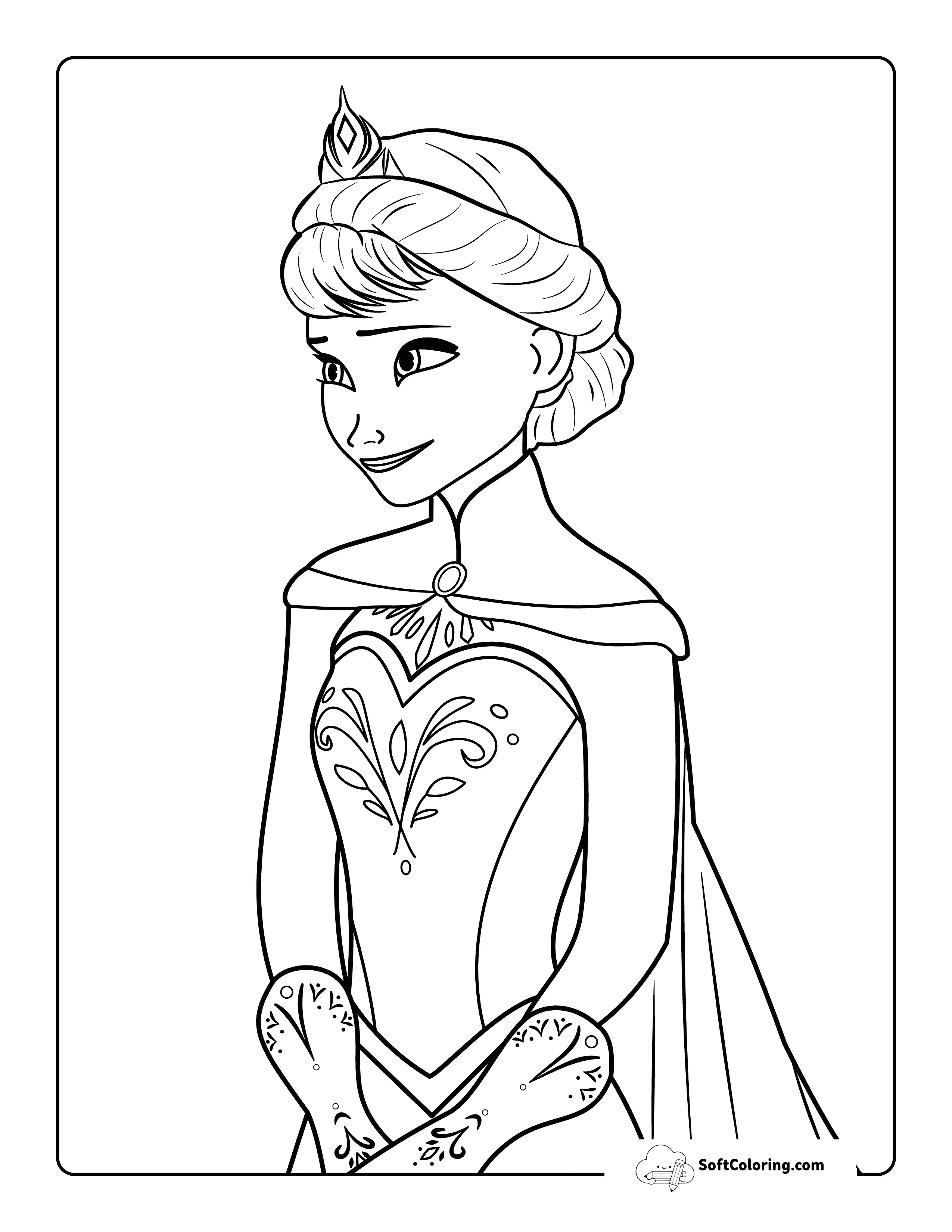 Elsa-Inspired Princess In Coronation Dress Coloring Page